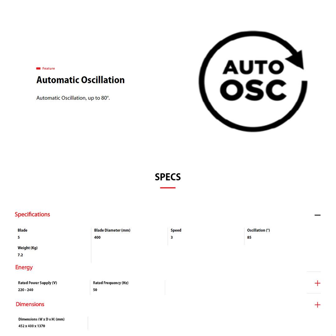 TOSHIBA 16" Stand Fan F-LSA10(W)MY | 3 Speed Adjustable | Auto turn off Timer | Automatic Oscillation | Stand Fan with 1 Year Warranty