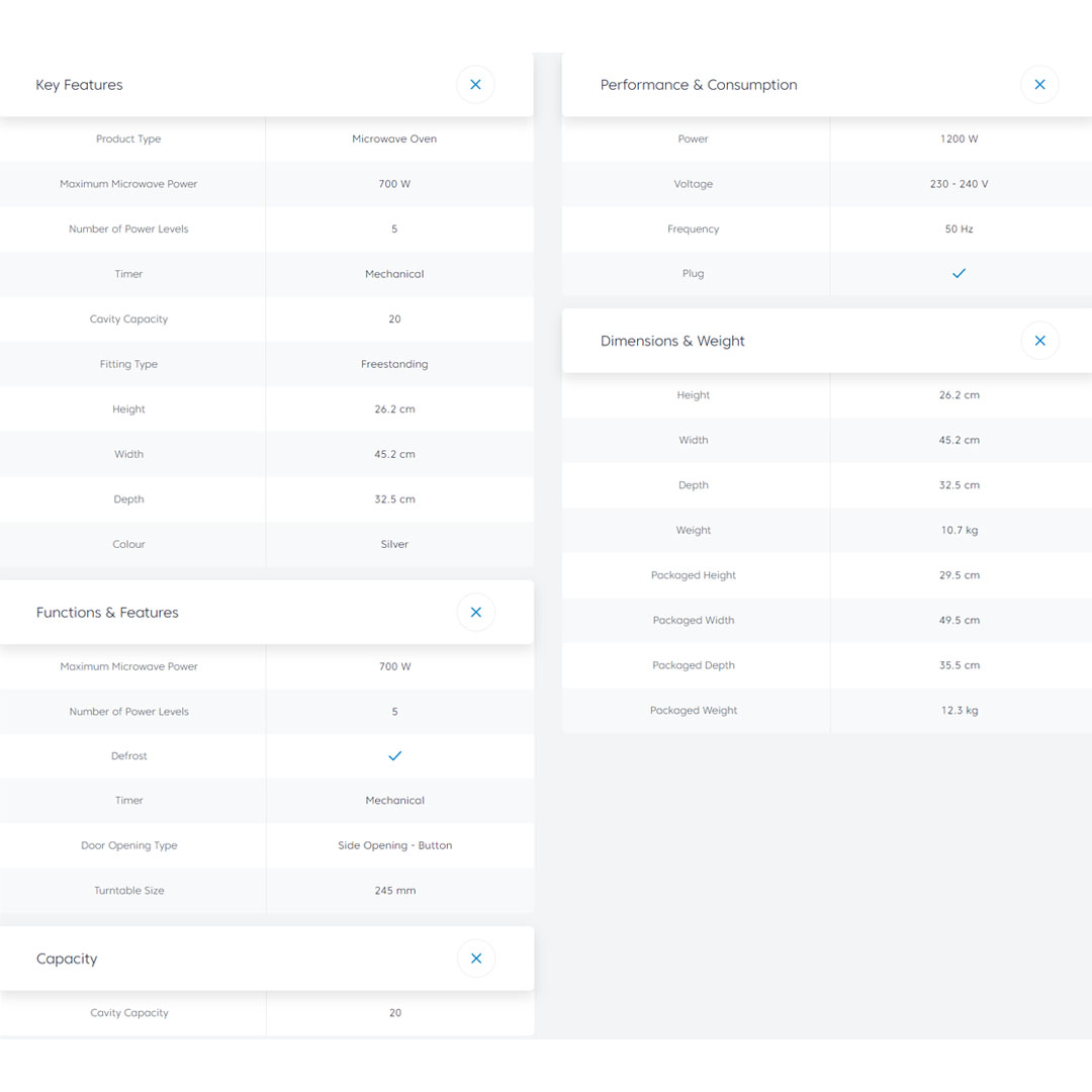 Beko 20L Freestanding Microwave Oven MOC20100S | 5 Adjustable Power Levels | 245 mm Turntable Size | Mechanical Timer | Push Button Opening | Microwave Oven with 2 Years Warranty