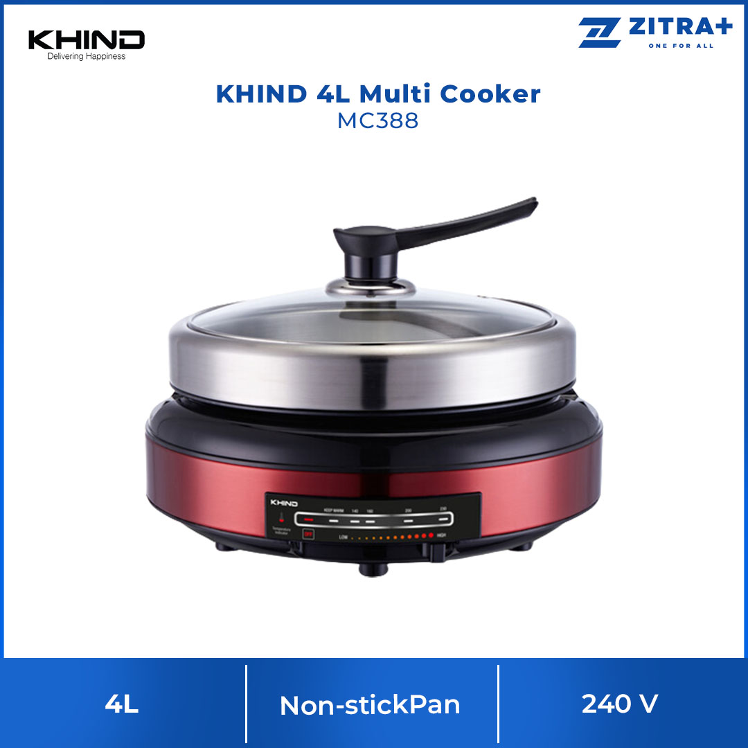 KHIND 1500W Multi Cooker MC388 | Rust Free SUS304 Stainless Steel Hot Pot & Steamer | Non-stick BBQ Frying Pan | Adjustable Temperature | Multi Cooker with 1 Year Warranty