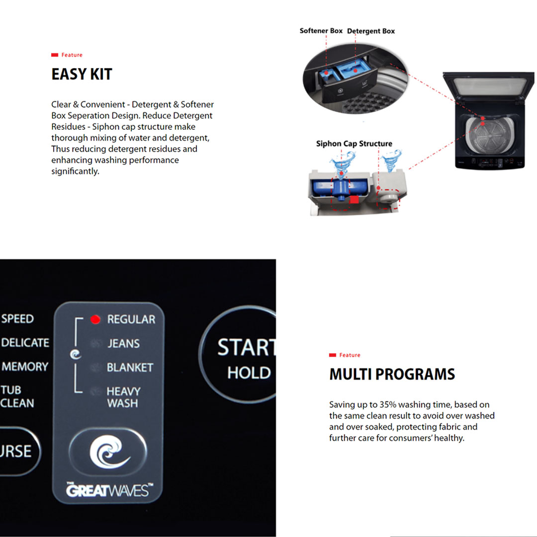 Toshiba 14KG Top Loading DD Washer AW-DUM1500LM(SG) | Ultra Fine Bubble | THE GREATWAVES | I Clean | Easy Kit | Multi Programs | No Angular Design | Soft Close Lid | DD Washer with 2 Year Warranty