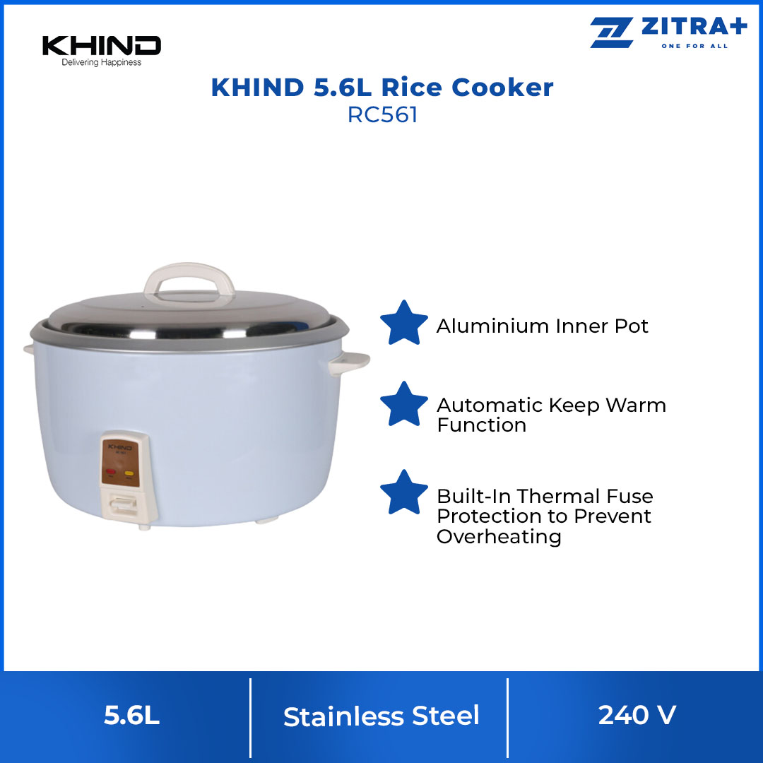 KHIND 5.6L Rice Cooker RC561 | Automatic Keep Warm Function | Built-In Thermal Fuse Protection to Prevent Overheating | Aluminium Inner Pot | Rice Cooker with 1 Year Warranty