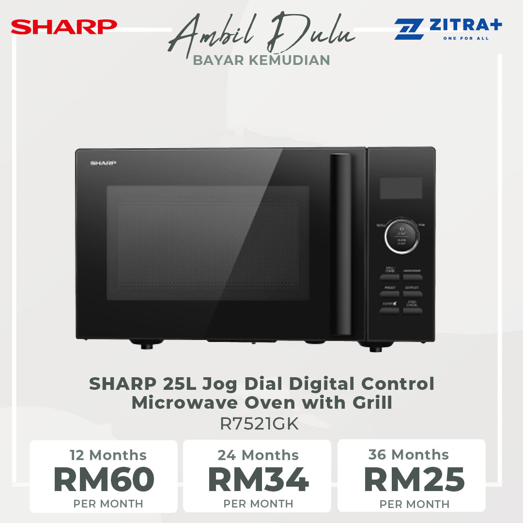 SHARP 25L Jog Dial Digital Control Microwave Oven R7521GK | J-Tech Inverter | Grill Cooking | Touch Control Panel | Auto Menus | 2 Defrost Menus | Child Lock | Energy Save Mode | Kitchen Timer | Clock | LED Display | Microwave Oven with 1 Year Warranty