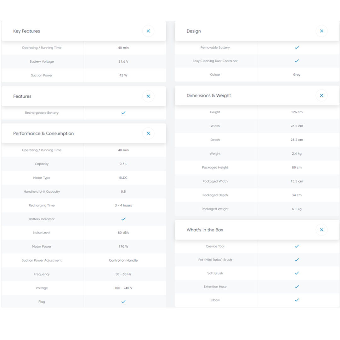 Beko 170W Cordless Vacuum Cleaner VRT82821 BV | 45W Suction Power | 40 Minute Run Time | 0.5L Dust Capacity | BLDC Motor | Vacuum Cleaner with 2 Years Warranty