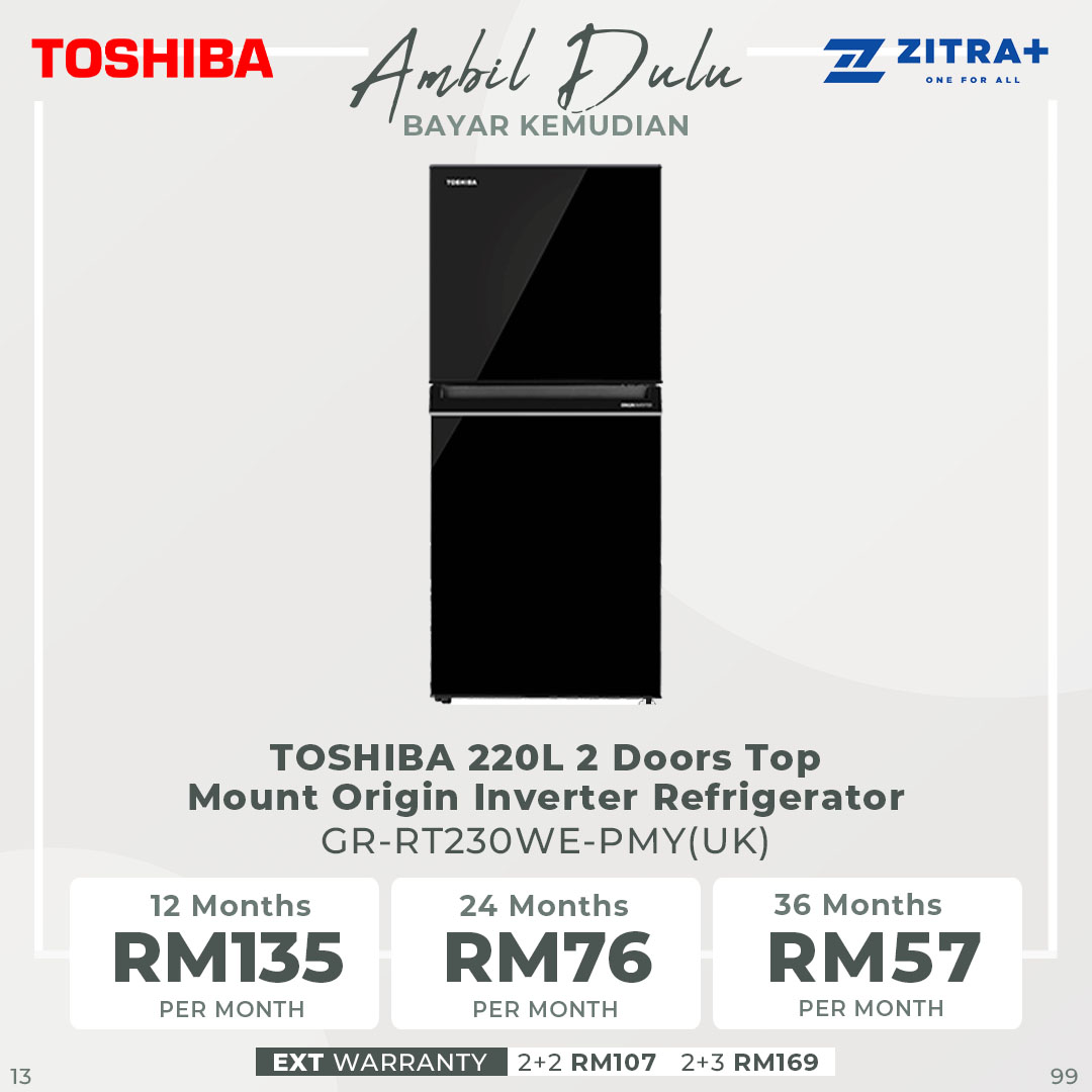 TOSHIBA 220L / 270L / 310L 2 Doors Top Mount Origin Inverter Refrigerator GR-RT230WE-PMY / GR-RT300WE-PMY / GR-RT320WE-PMY | Multi-Air Flow | Cooling Zone | Ultra Big Box | Refrigerator with 2 Year Warranty