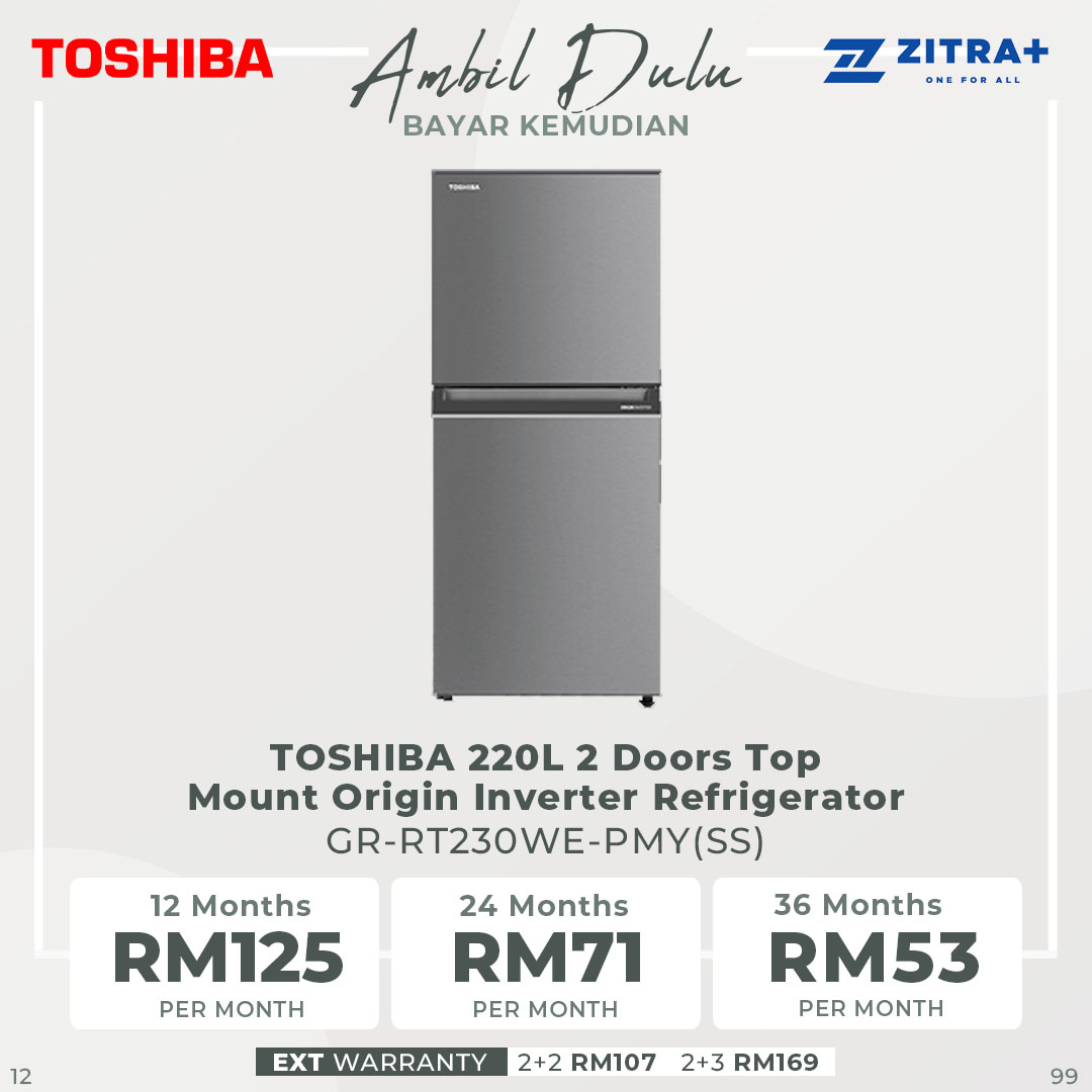 TOSHIBA 220L / 270L / 310L 2 Doors Top Mount Origin Inverter Refrigerator GR-RT230WE-PMY / GR-RT300WE-PMY / GR-RT320WE-PMY | Multi-Air Flow | Cooling Zone | Ultra Big Box | Refrigerator with 2 Year Warranty
