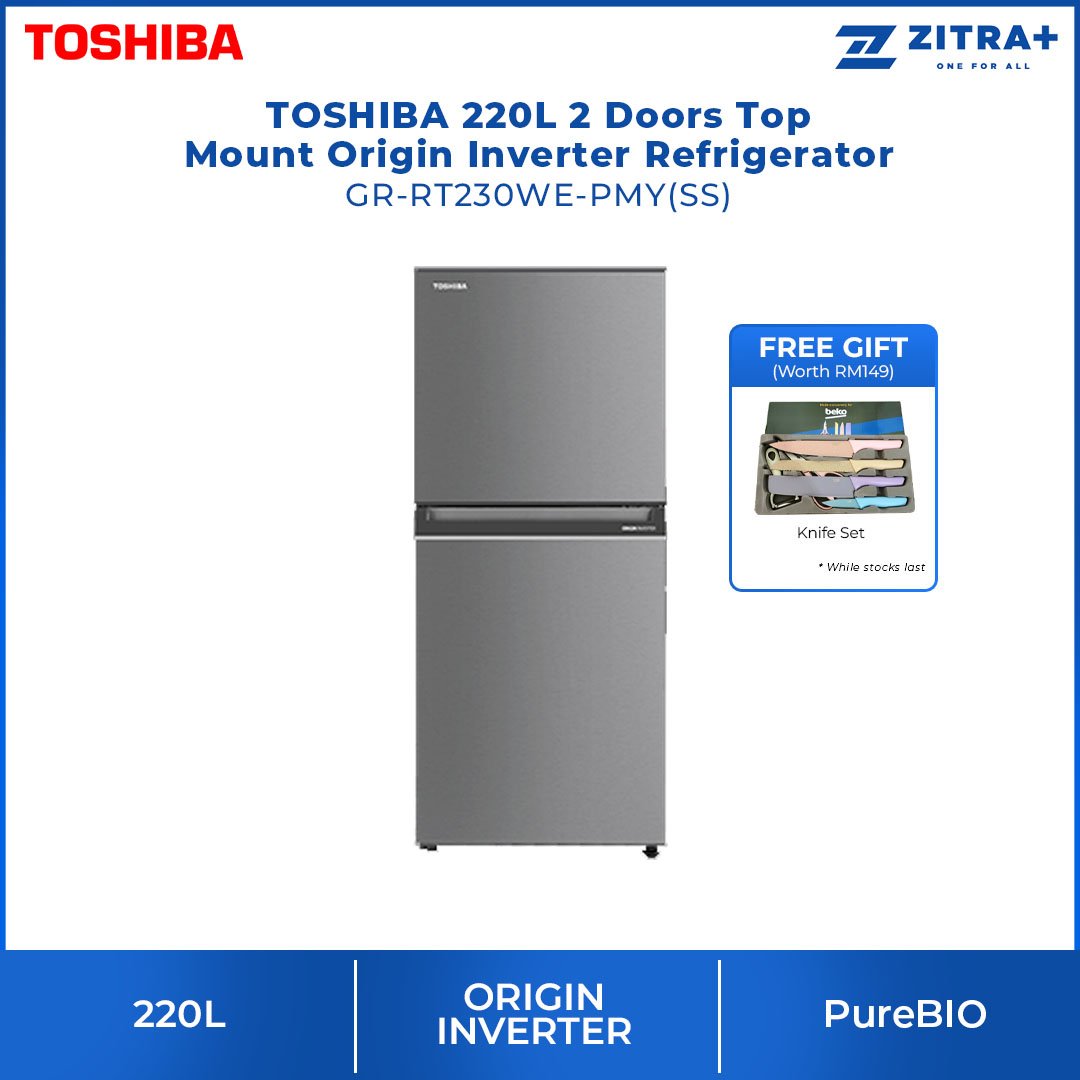TOSHIBA 220L / 270L / 310L 2 Doors Top Mount Origin Inverter Refrigerator GR-RT230WE-PMY / GR-RT300WE-PMY / GR-RT320WE-PMY | Multi-Air Flow | Cooling Zone | Ultra Big Box | Refrigerator with 2 Year Warranty