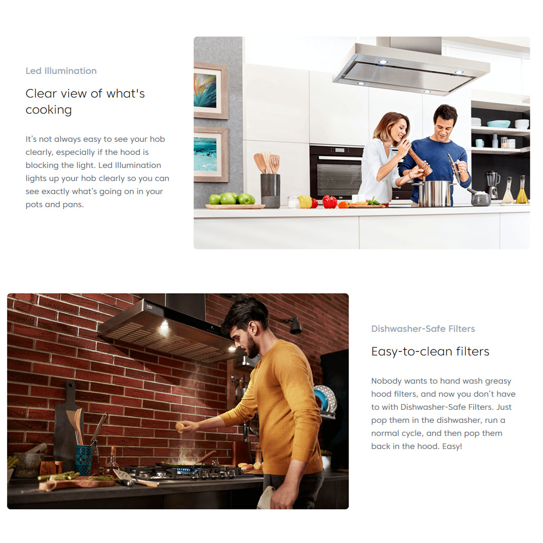 Beko 950m³/h Wall-mounted Designer Hood HCG92940B | 3 Levels of Power Selection | Touch control | Metal Casette Filter | Auto Shut-off | Dishwasher-safe Filters | Hood with 2 Years General Warranty & 12 Years Motor Warranty