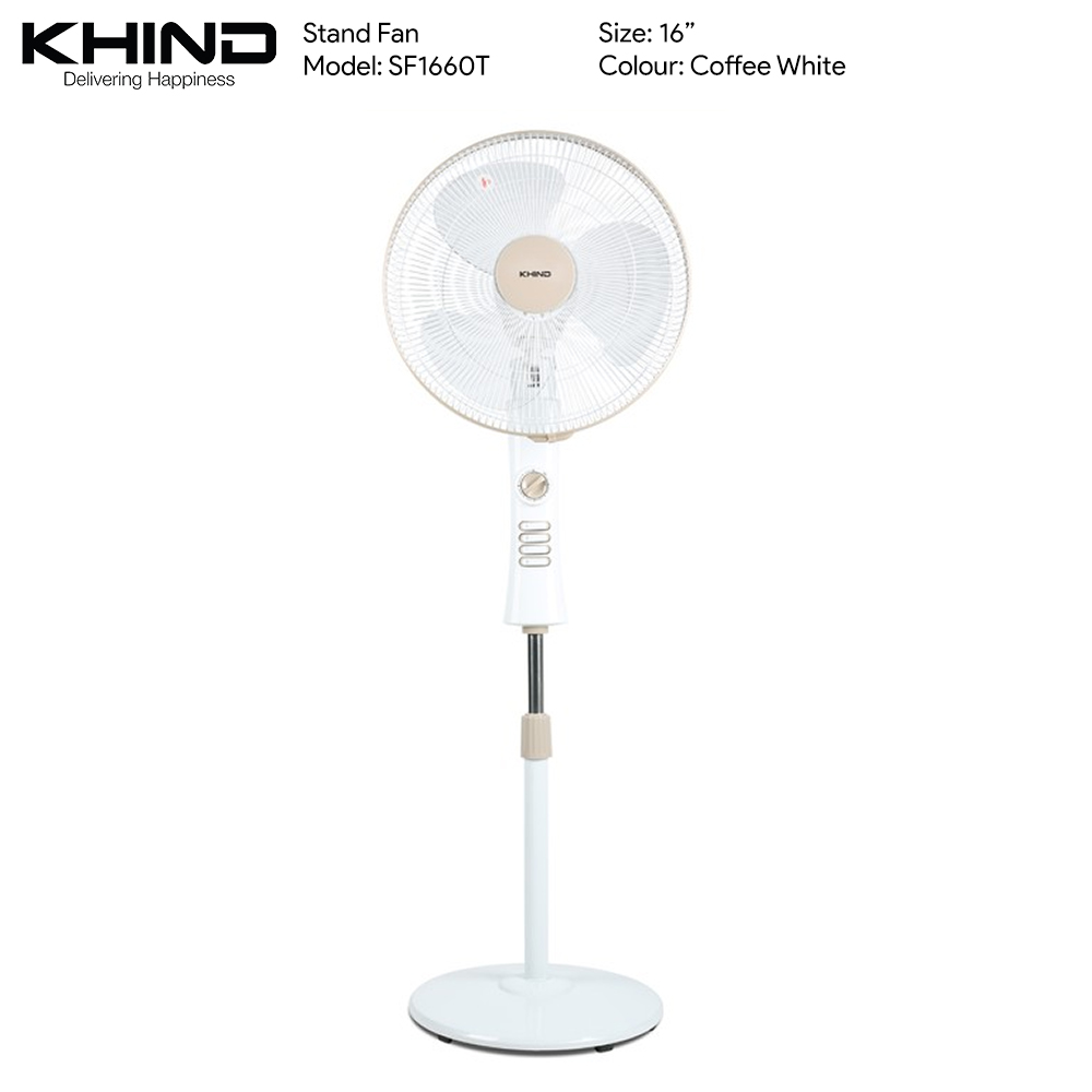 KHIND 16" Stand Fan SF1660T | 3 Speed Selection | 1 Hour Timer | Wide Angle Horizontal Oscillation | Adjustable Height | Stand Fan with 1 Year Warranty