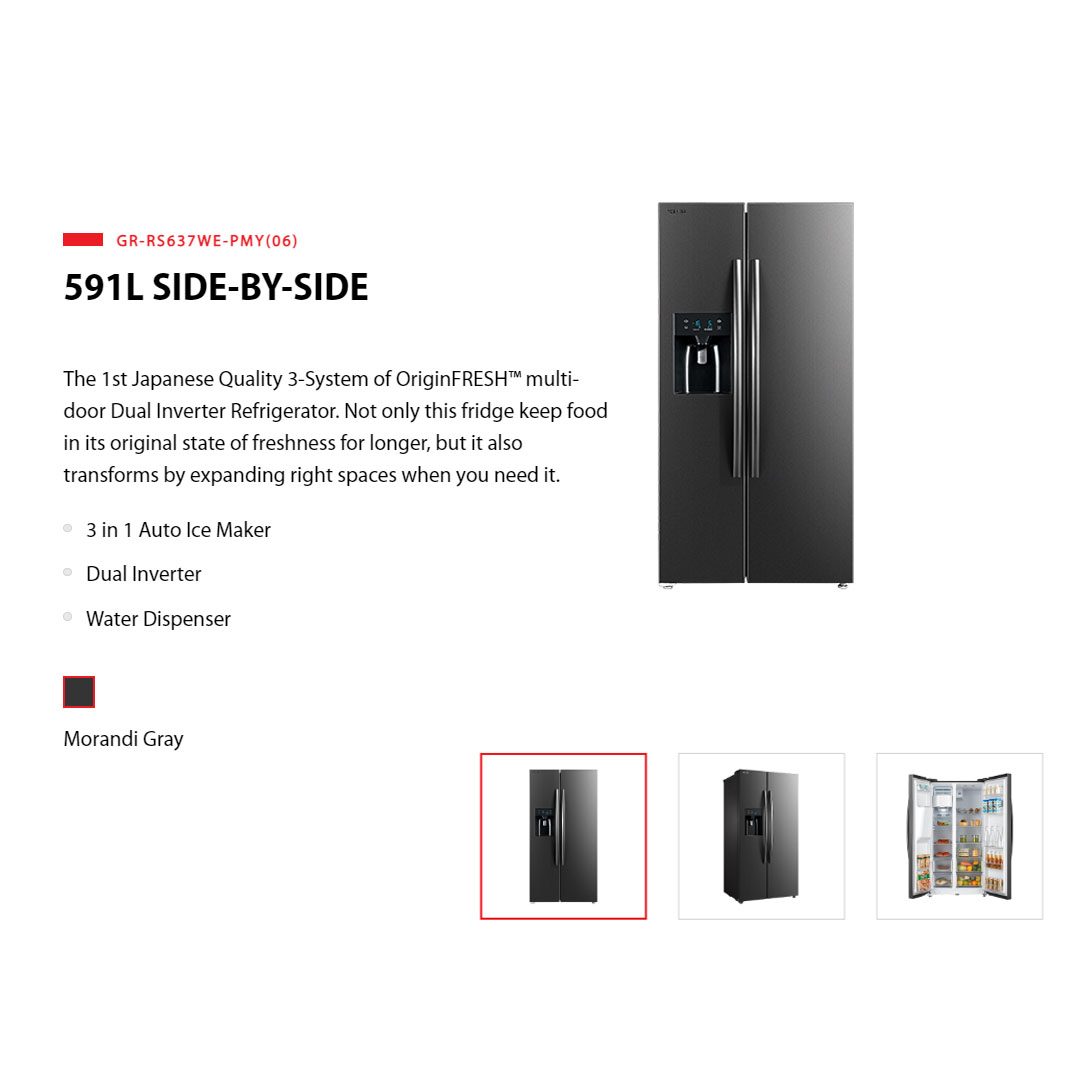 TOSHIBA 591L Side by Side Inverter Refrigerator GR-RS637WE-PMY | Dual Inverter | Auto Ice & Water Dispenser | Child Mode | Vacation Mode | Alloy Cooling | Eco LED Light | Pure BIO | Refrigerator with 1 Year General & 12 Year Motor Warranty