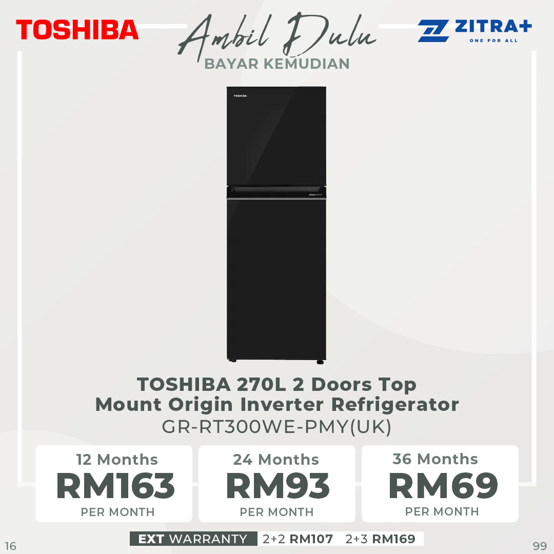 TOSHIBA 220L / 270L / 310L 2 Doors Top Mount Origin Inverter Refrigerator GR-RT230WE-PMY / GR-RT300WE-PMY / GR-RT320WE-PMY | Multi-Air Flow | Cooling Zone | Ultra Big Box | Refrigerator with 2 Year Warranty