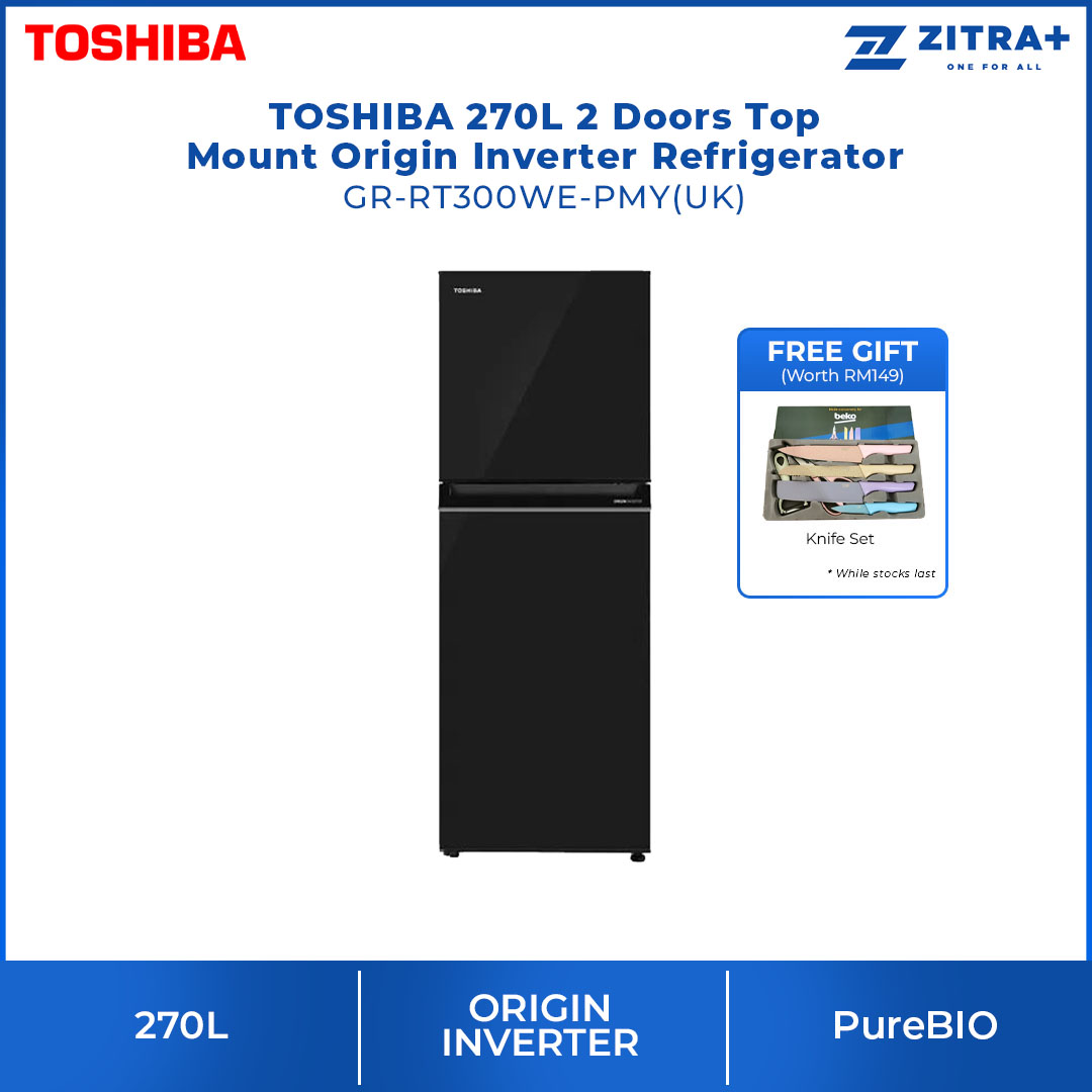 TOSHIBA 220L / 270L / 310L 2 Doors Top Mount Origin Inverter Refrigerator GR-RT230WE-PMY / GR-RT300WE-PMY / GR-RT320WE-PMY | Multi-Air Flow | Cooling Zone | Ultra Big Box | Refrigerator with 2 Year Warranty