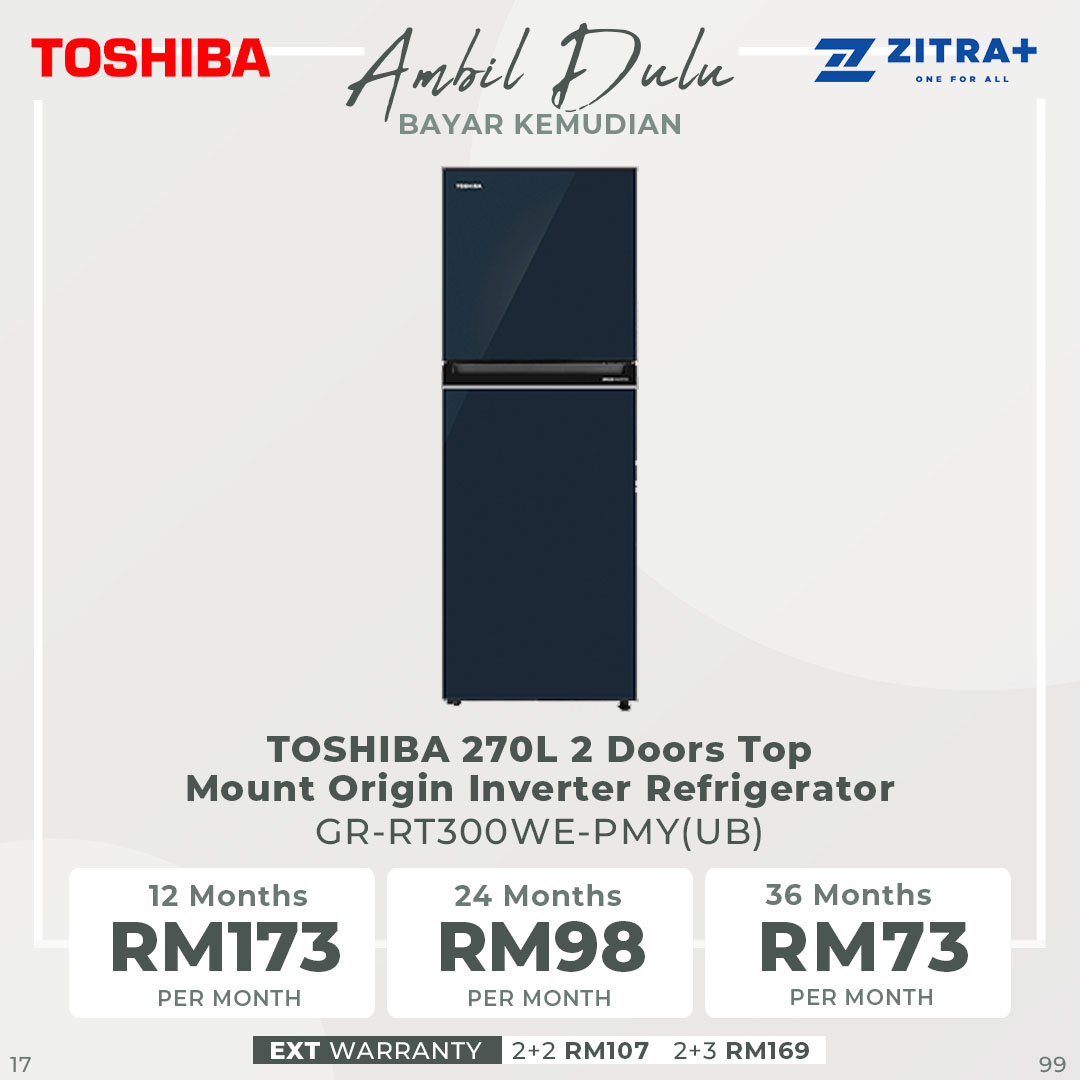 TOSHIBA 220L / 270L / 310L 2 Doors Top Mount Origin Inverter Refrigerator GR-RT230WE-PMY / GR-RT300WE-PMY / GR-RT320WE-PMY | Multi-Air Flow | Cooling Zone | Ultra Big Box | Refrigerator with 2 Year Warranty