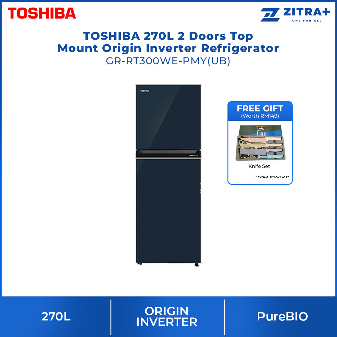 TOSHIBA 220L / 270L / 310L 2 Doors Top Mount Origin Inverter Refrigerator GR-RT230WE-PMY / GR-RT300WE-PMY / GR-RT320WE-PMY | Multi-Air Flow | Cooling Zone | Ultra Big Box | Refrigerator with 2 Year Warranty