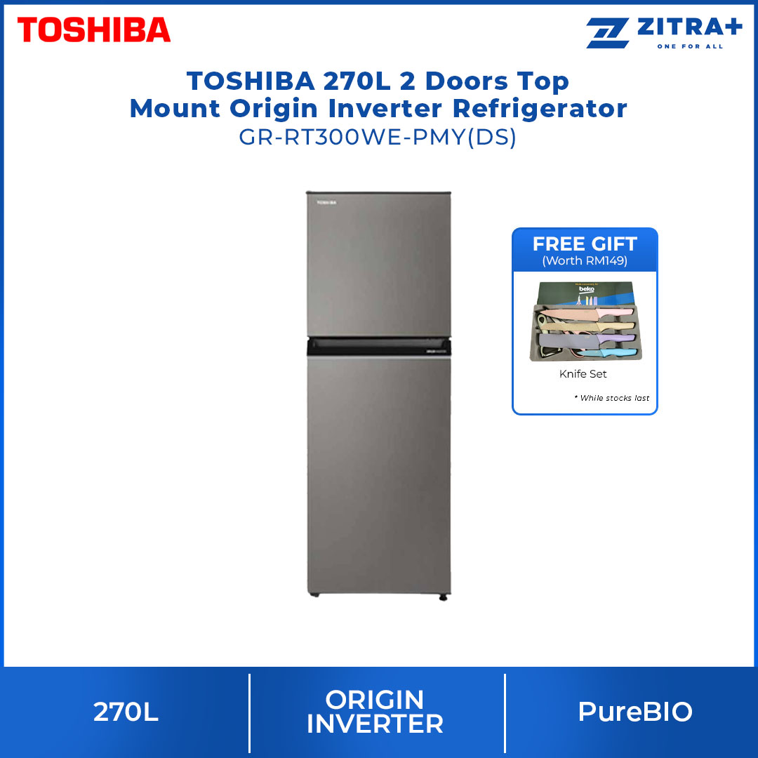 TOSHIBA 220L / 270L / 310L 2 Doors Top Mount Origin Inverter Refrigerator GR-RT230WE-PMY / GR-RT300WE-PMY / GR-RT320WE-PMY | Multi-Air Flow | Cooling Zone | Ultra Big Box | Refrigerator with 2 Year Warranty
