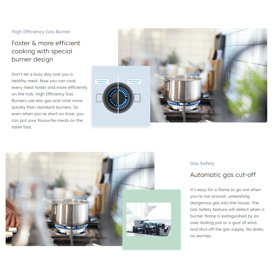 Beko 3 Burners Built-In Hob HIEW 73242 SOB | Automatic Gas Cut-off | Cast-iron Pan Support | 2 Wok Burners and 1 Gas Burner | Built-In Hob with 2 Years Warranty