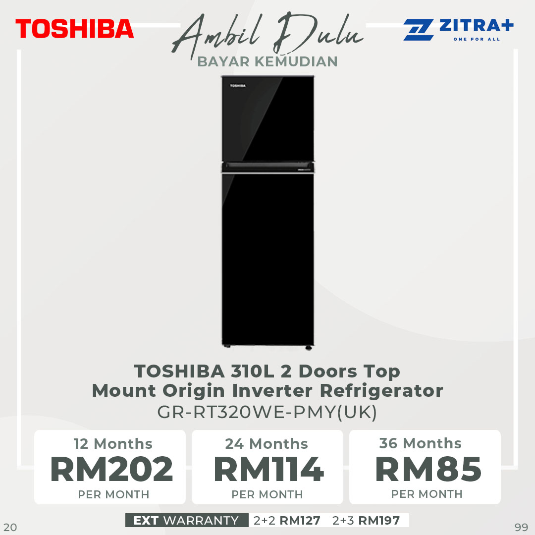 TOSHIBA 220L / 270L / 310L 2 Doors Top Mount Origin Inverter Refrigerator GR-RT230WE-PMY / GR-RT300WE-PMY / GR-RT320WE-PMY | Multi-Air Flow | Cooling Zone | Ultra Big Box | Refrigerator with 2 Year Warranty