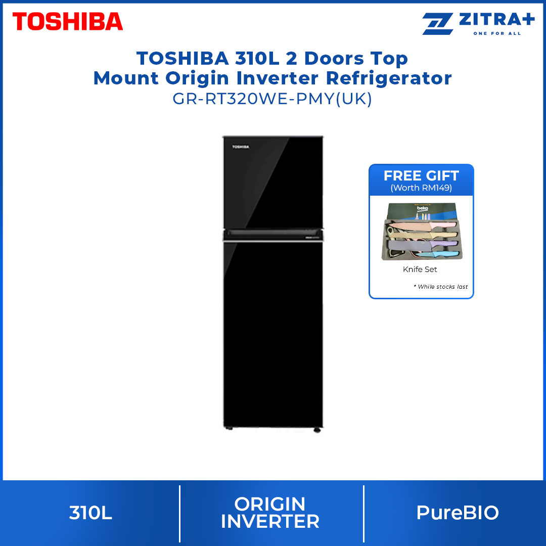 TOSHIBA 220L / 270L / 310L 2 Doors Top Mount Origin Inverter Refrigerator GR-RT230WE-PMY / GR-RT300WE-PMY / GR-RT320WE-PMY | Multi-Air Flow | Cooling Zone | Ultra Big Box | Refrigerator with 2 Year Warranty
