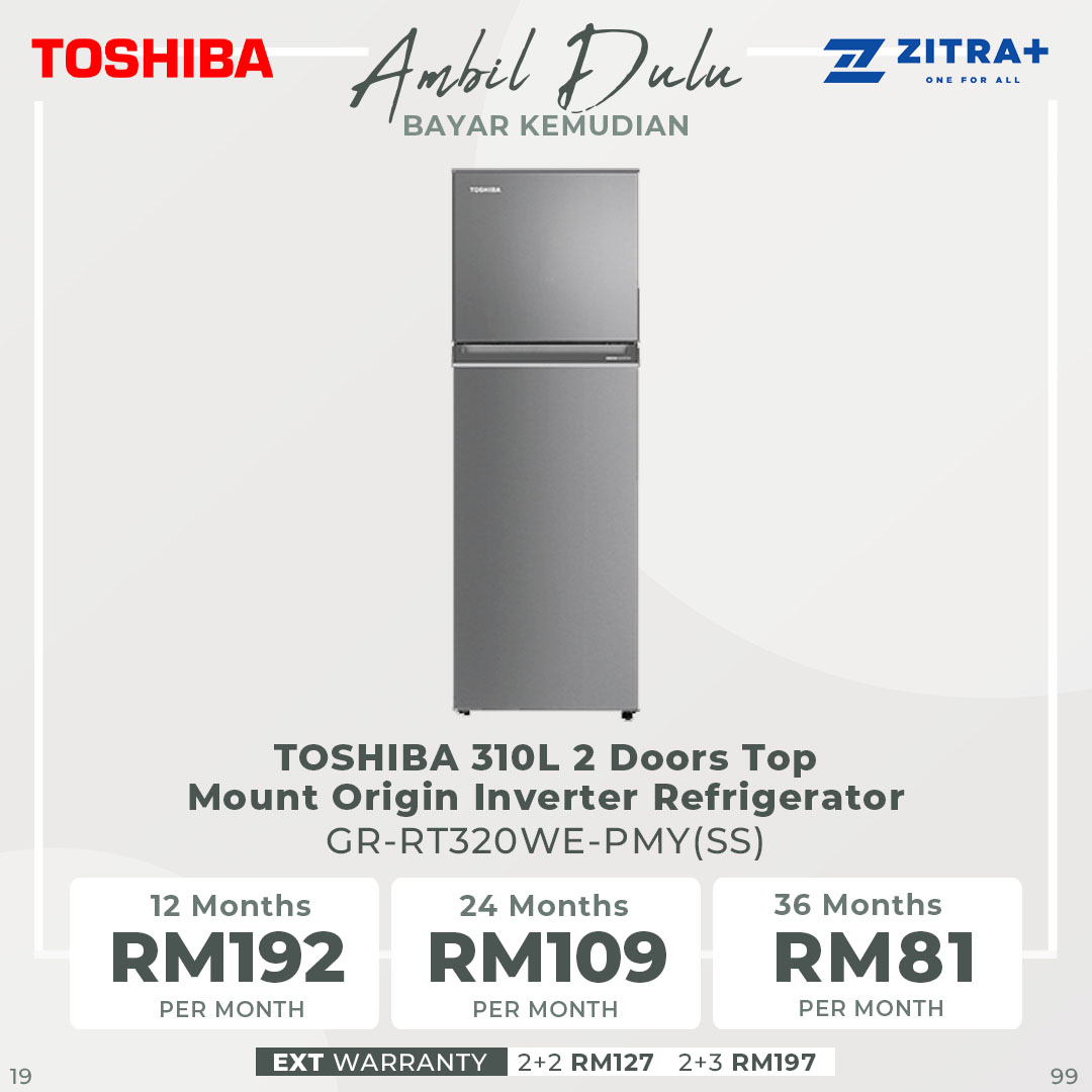 TOSHIBA 220L / 270L / 310L 2 Doors Top Mount Origin Inverter Refrigerator GR-RT230WE-PMY / GR-RT300WE-PMY / GR-RT320WE-PMY | Multi-Air Flow | Cooling Zone | Ultra Big Box | Refrigerator with 2 Year Warranty