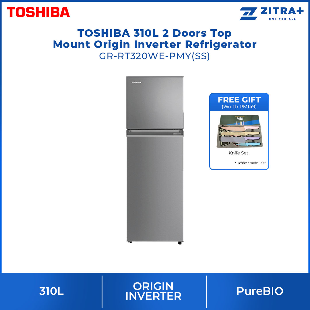 TOSHIBA 220L / 270L / 310L 2 Doors Top Mount Origin Inverter Refrigerator GR-RT230WE-PMY / GR-RT300WE-PMY / GR-RT320WE-PMY | Multi-Air Flow | Cooling Zone | Ultra Big Box | Refrigerator with 2 Year Warranty