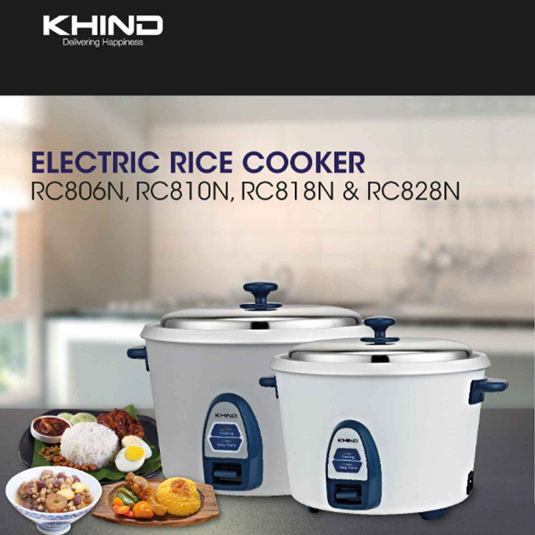 KHIND 1.0L Rice Cooker RC810N | Optimal Keep Warm Function | Thermal Fuse Protection to Prevent Overheating | Stainless Steel Cover | Rice Cooker with 2 Years Warranty