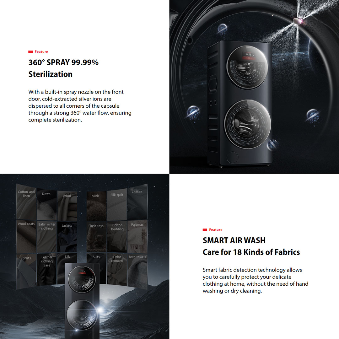 Toshiba 5/7/10KG Dual-Drum Washer Dryer TWD-BL160D4M(MG) | SenseDose | Ag+ In-Deep Sterilization | Partition Design | Smart Air Wash | Child Lock | WiFi | Drum Clean | Steam | Door Lock | Washer Dryer with 2 Year General & 10 Year Motor Warranty