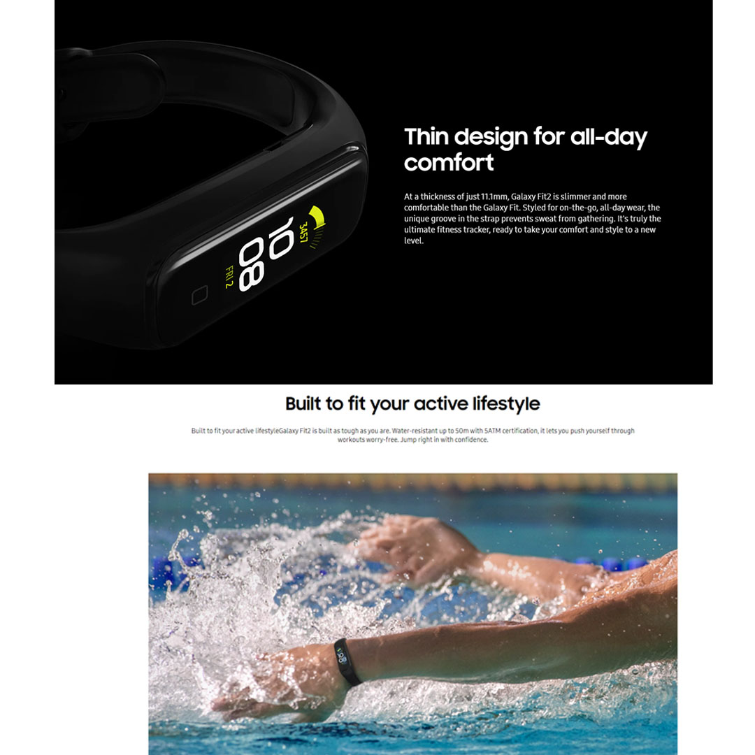 SAMSUNG Galaxy Fit 2 | AMOLED Screen with 450nits Brightness | Up to 21days of Battery Life | Sleep Tracking with Scoring and Stress Tracking | Smart Bands with 1 Year Warranty