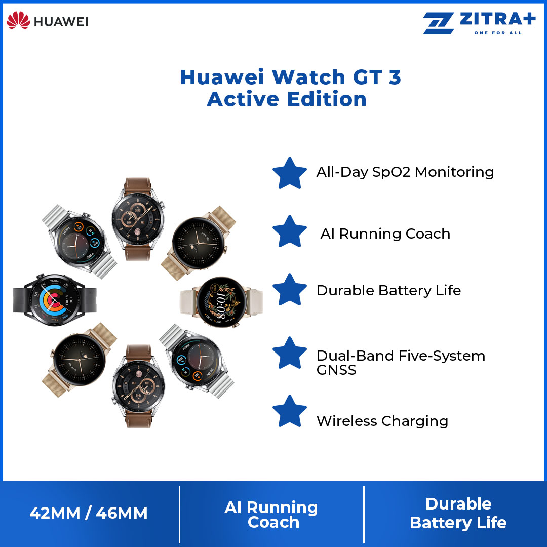 Huawei Watch GT 3 Active Edition | 42MM/46MM | Bluetooth Calling | Durable Battery Life | All-Day SpO2 Monitoring | Smart Watches with 1 Year Warranty