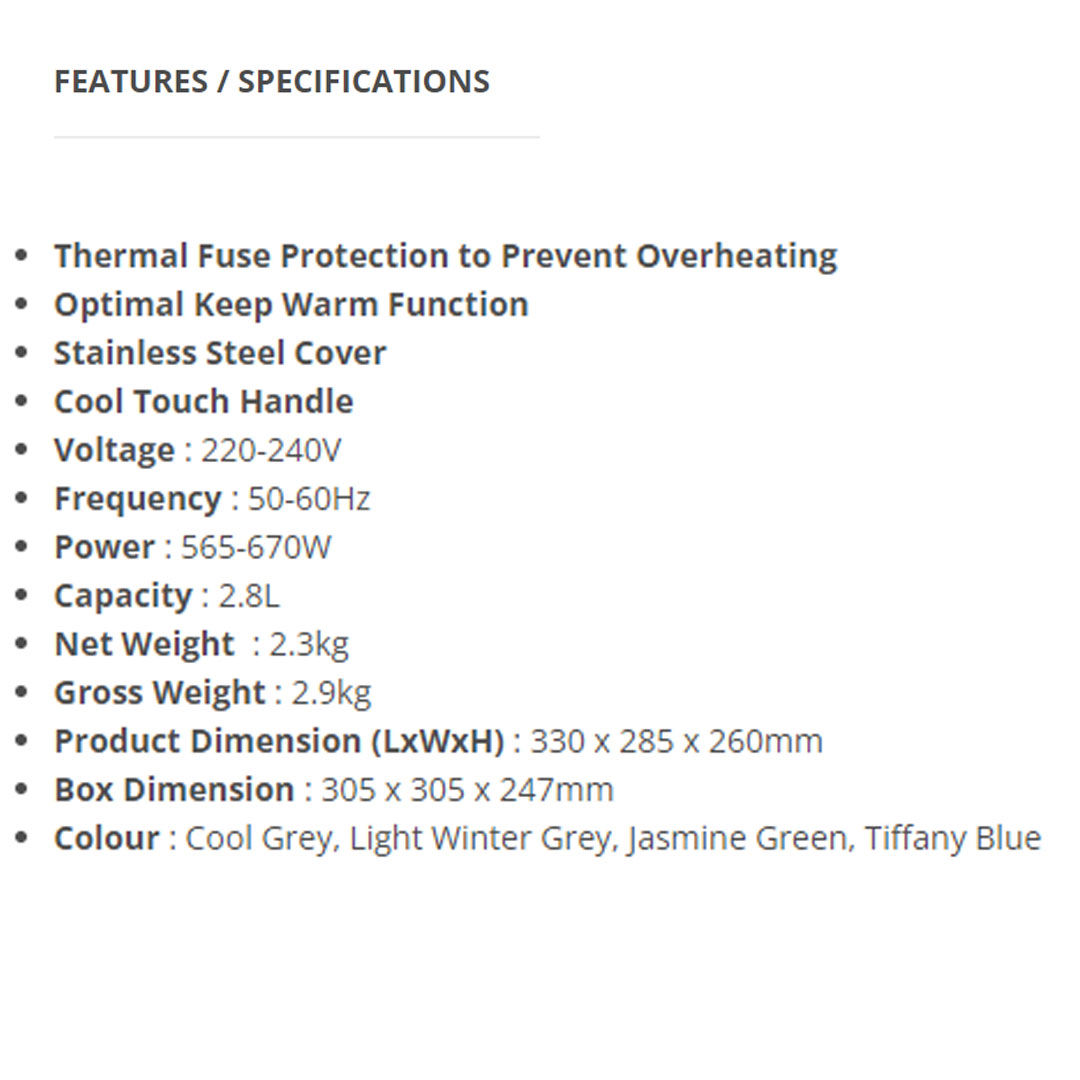 KHIND 2.8L Rice Cooker RC828N | Optimal Keep Warm Function | Thermal Fuse Protection to Prevent Overheating | Stainless Steel Cover | Rice Cooker with 2 Year Warranty