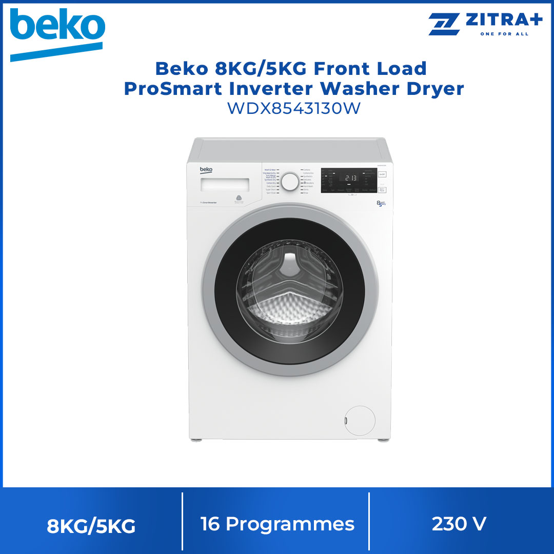 Beko 8KG/5KG Front Load ProSmart Inverter Washer Dryer WDX8543130W | 16 Programmes | AquaWave | Energy Efficiency Class: A | Overflow Safety | Washer Dryer with 2 Years General Warranty & 12 Years Motor Warranty