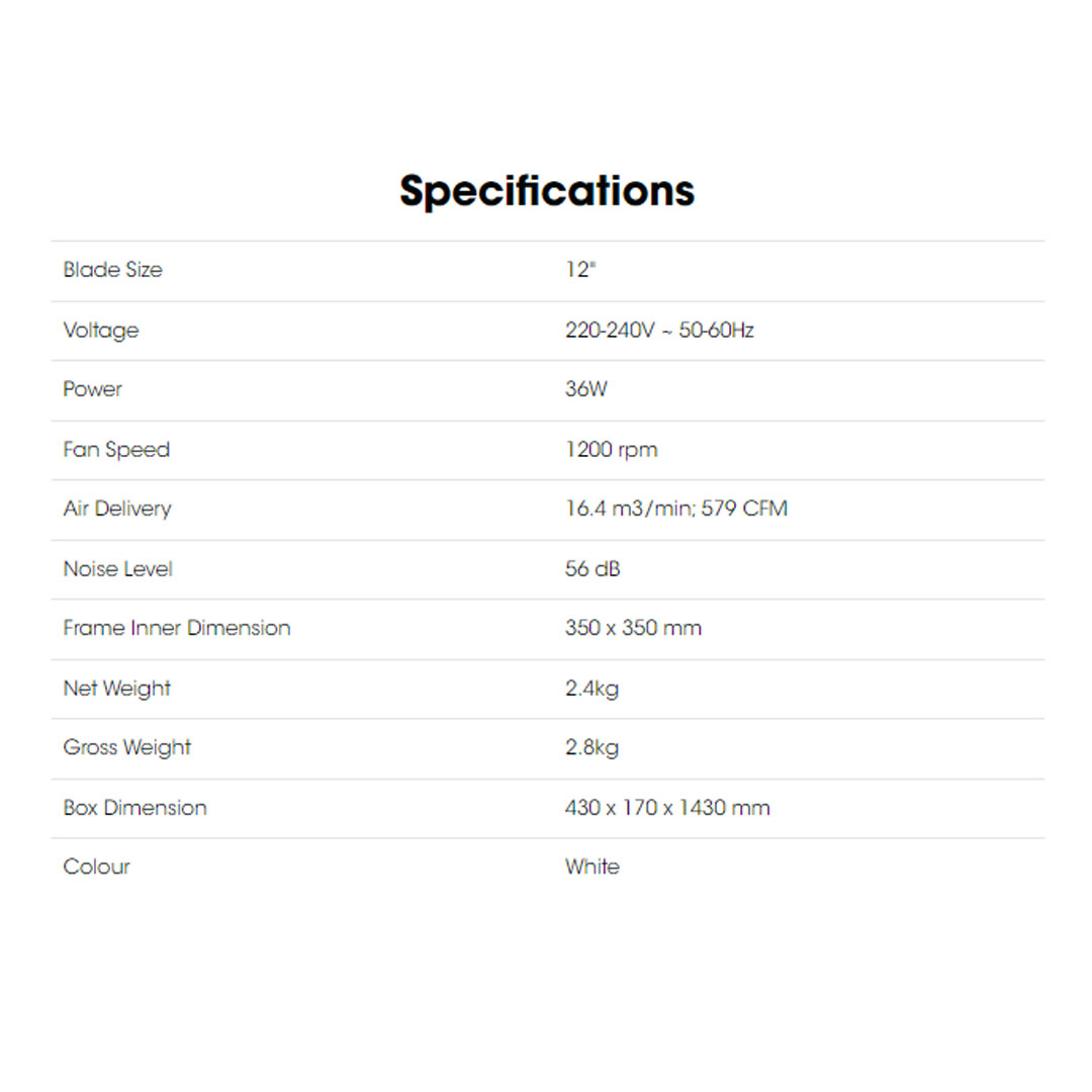 KHIND 12" Exhaust Fan EF1201 | Built-in Safety Thermal Fuse | Back-Flow Louvres | Built-in Oil Receptable-Detachable For Cleaning | Exhaust Fan with 1 Year General Warranty & 3 Years Motor Warranty
