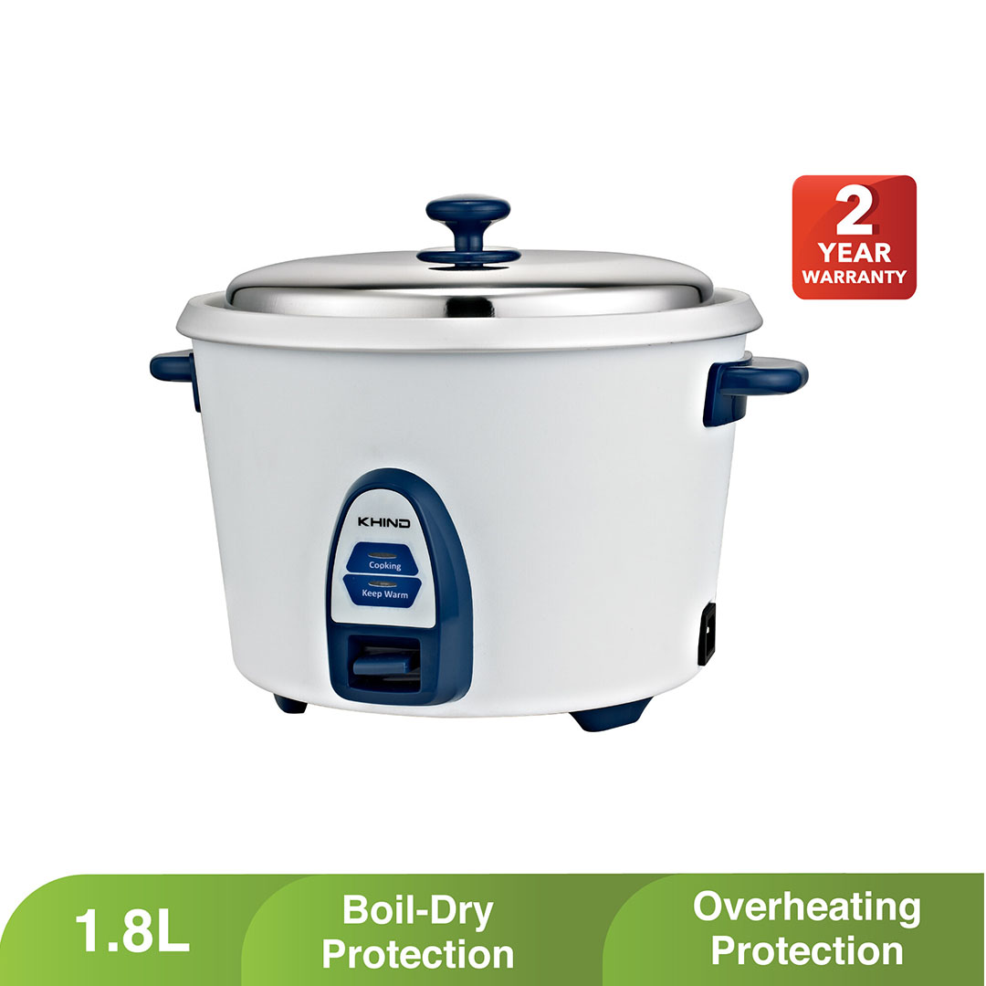 KHIND 1.8L Rice Cooker RC818N | Optimal Keep Warm Function | Thermal Fuse Protection to Prevent Overheating | Stainless Steel Cover | Rice Cooker with 2 Year Warranty