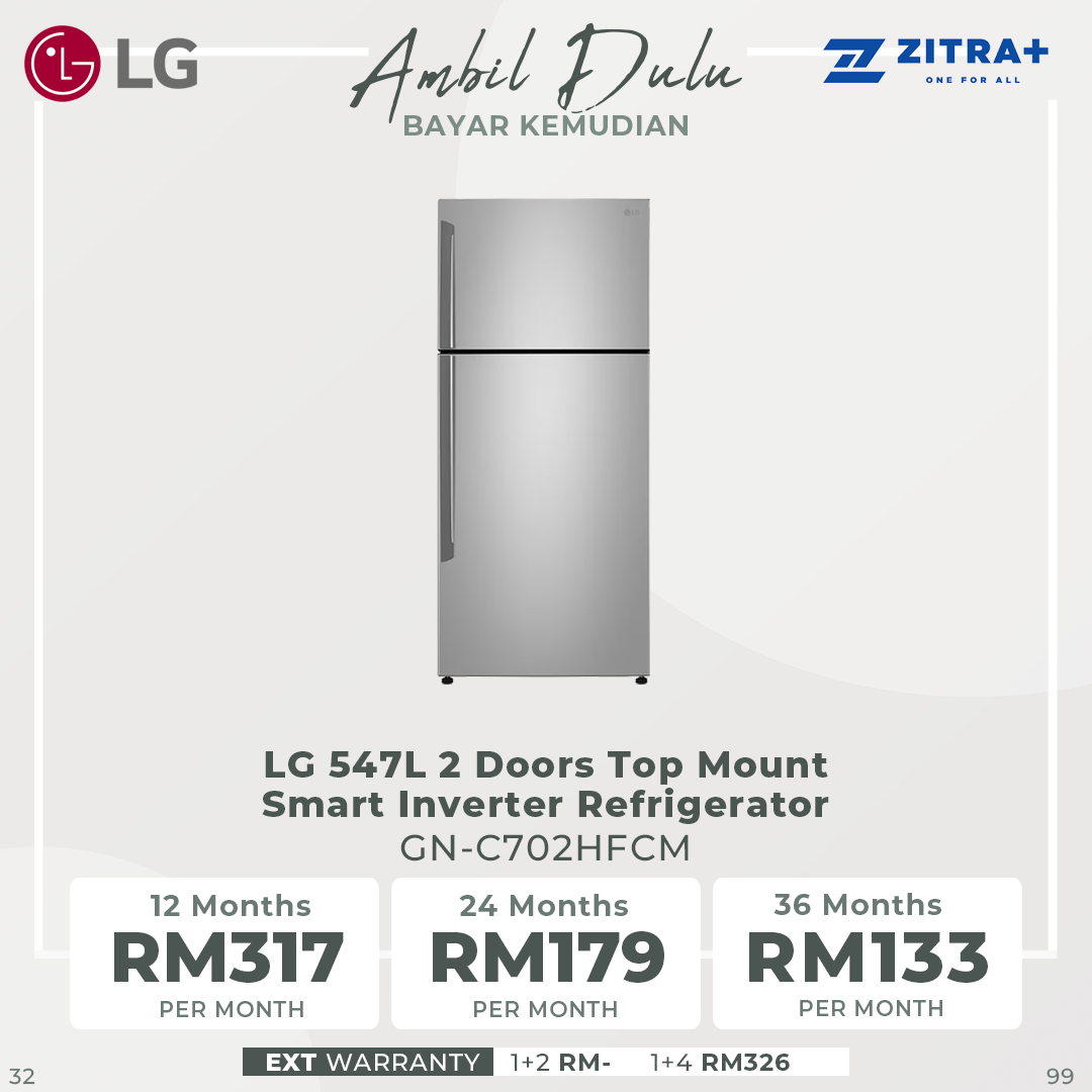 LG 547L 2 Doors Top Mount Smart Inverter Refrigerator GN-C702SGGM/GN-C702HFCM | Multi Air Flow | Door Cooling | Door Alarm | Refrigerator with 1 Year Warranty