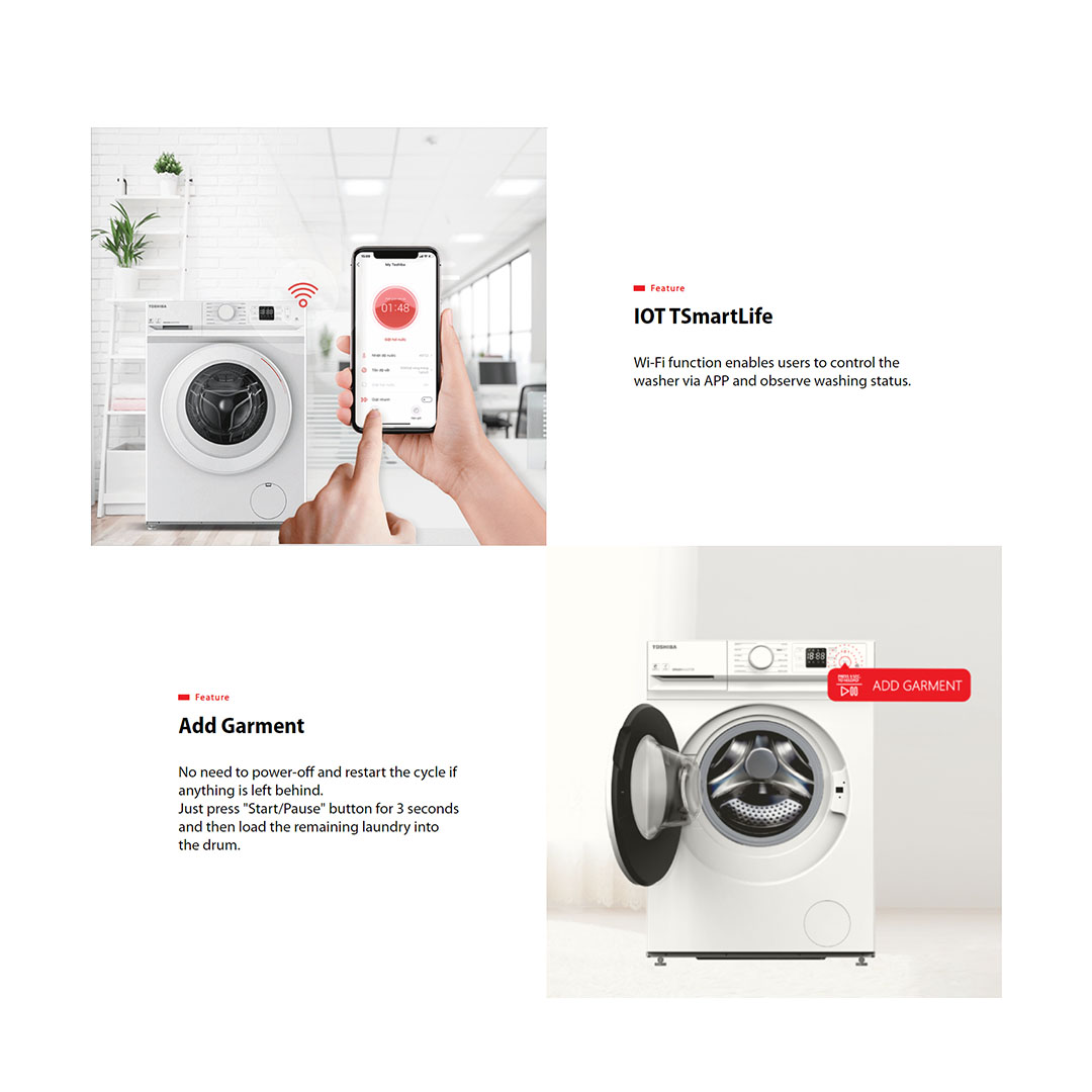 TOSHIBA 10.5KG Front Load Inverter Washing Machine TW-BL115A2M(WK) | The Greatwaves | Ultra Fine Bubble | Steam Wash | Drum Clean | IOT TSmartLife App Control | Washing Machine with 2 Year General Warranty & 2 Year Panel Warranty & 10 Year Motor Warranty