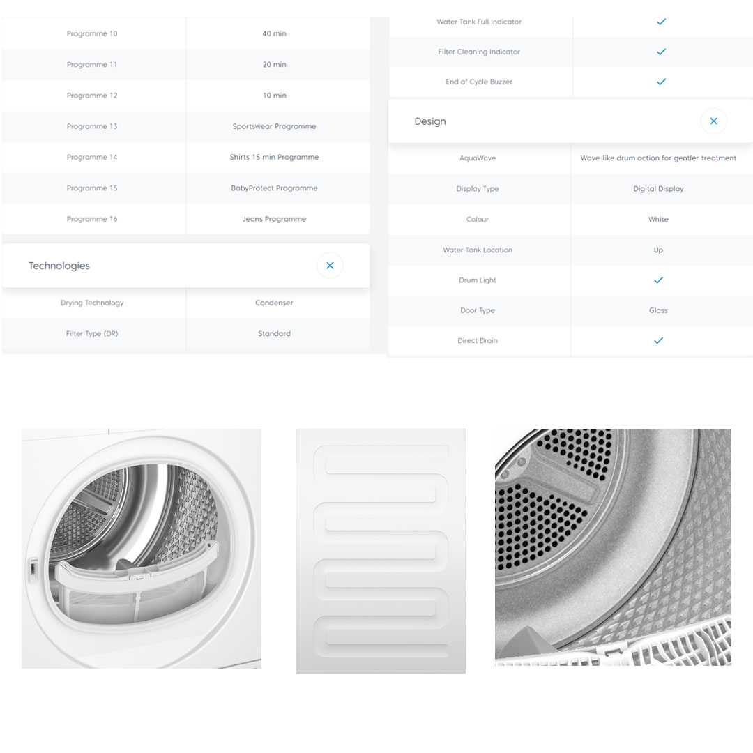Beko 8KG Condenser Tumble Dryer DCJ83133W | Digital Display | 16 Programmes | Drum Light | Child Lock | OptiSense | Glass Door | Tumble Dryer with 2 Year General & 12 Year Motor Warranty