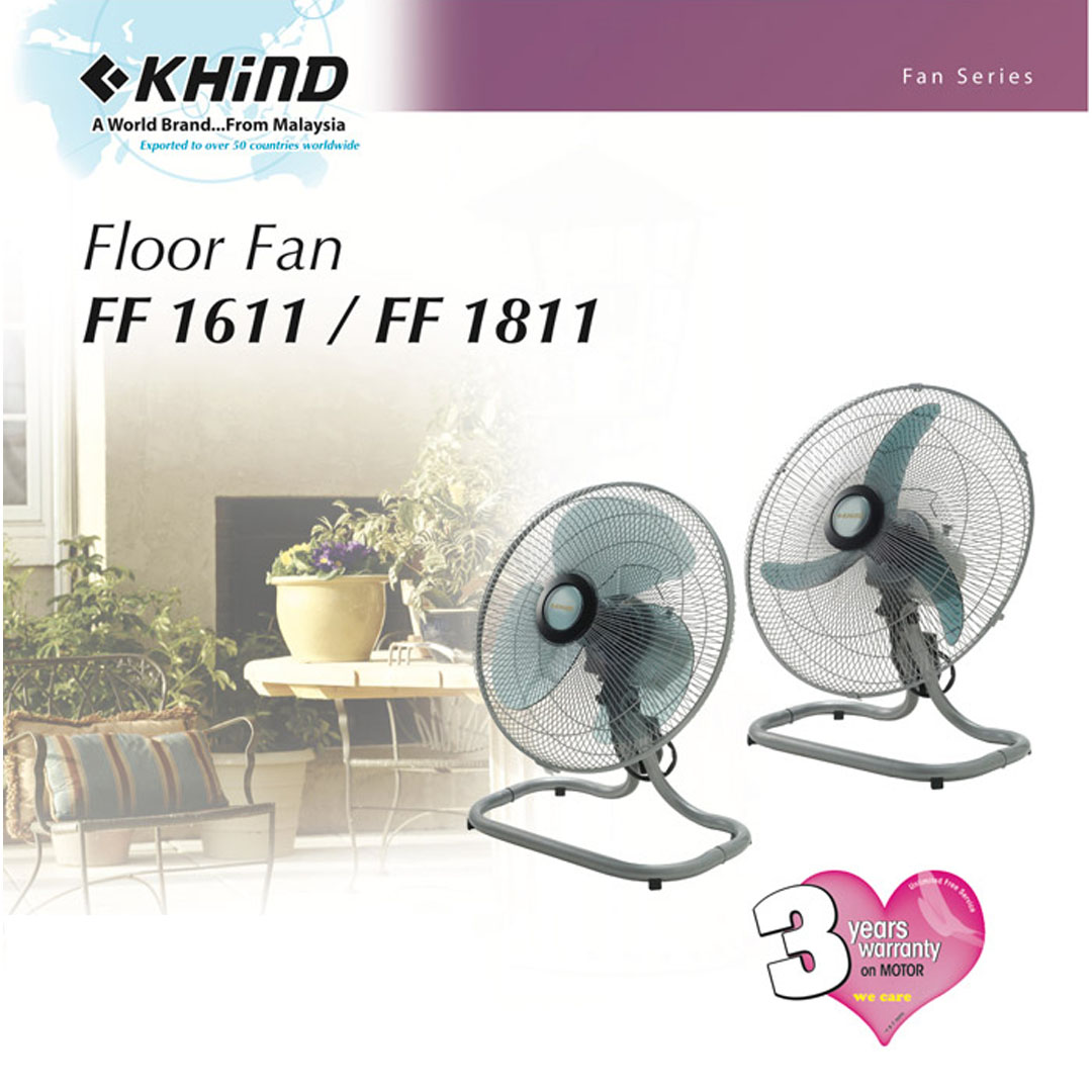 KHIND 18" Floor Fan FF1811 | Built-in Safety Thermal Fuse | High Efficiency Energy Saving Motor | 3 Speed Selection | Detachable Speed Selector | Floor Fan with 1 Year General Warranty & 3 Years Motor Warranty