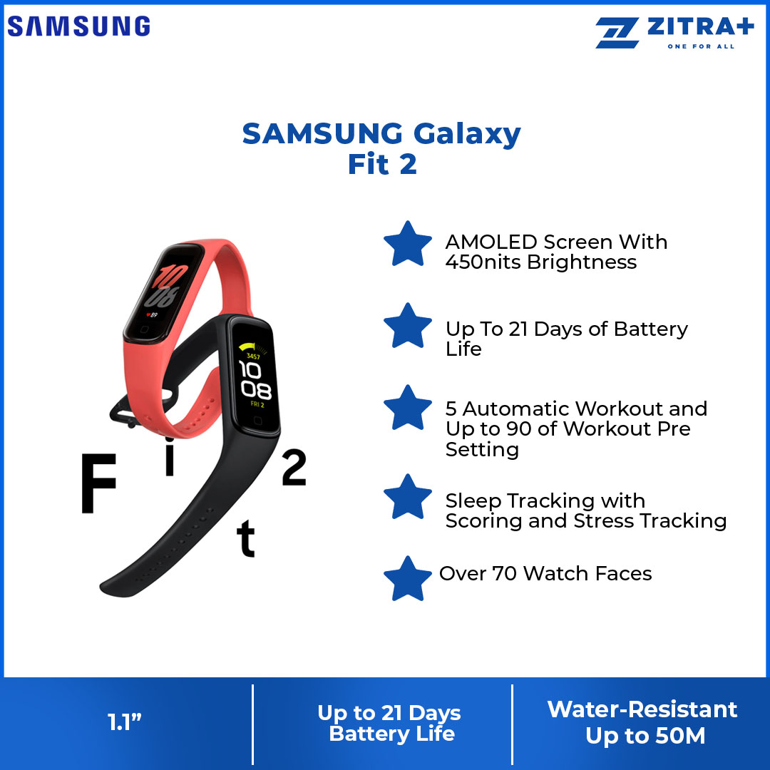 SAMSUNG Galaxy Fit 2 | AMOLED Screen with 450nits Brightness | Up to 21days of Battery Life | Sleep Tracking with Scoring and Stress Tracking | Smart Bands with 1 Year Warranty