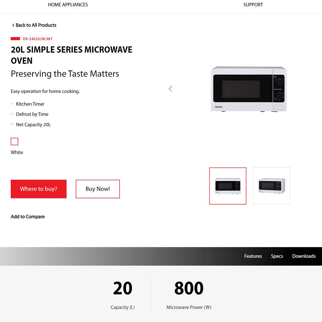 TOSHIBA 20L Microwave Oven ER-SM20(W)MY | Defrost by Weight Guide | Kitchen Timer | Microwave Oven with 1 Year Warranty