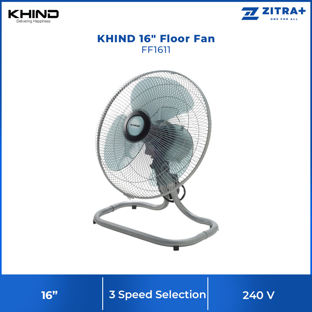 KHIND 16" Floor Fan FF1611 | Built-in Safety Thermal Fuse | High Efficiency Energy Saving Motor | 3 Speed Selection | Detachable Speed Selector | Floor Fan with 1 Year General Warranty & 3 Years Motor Warranty