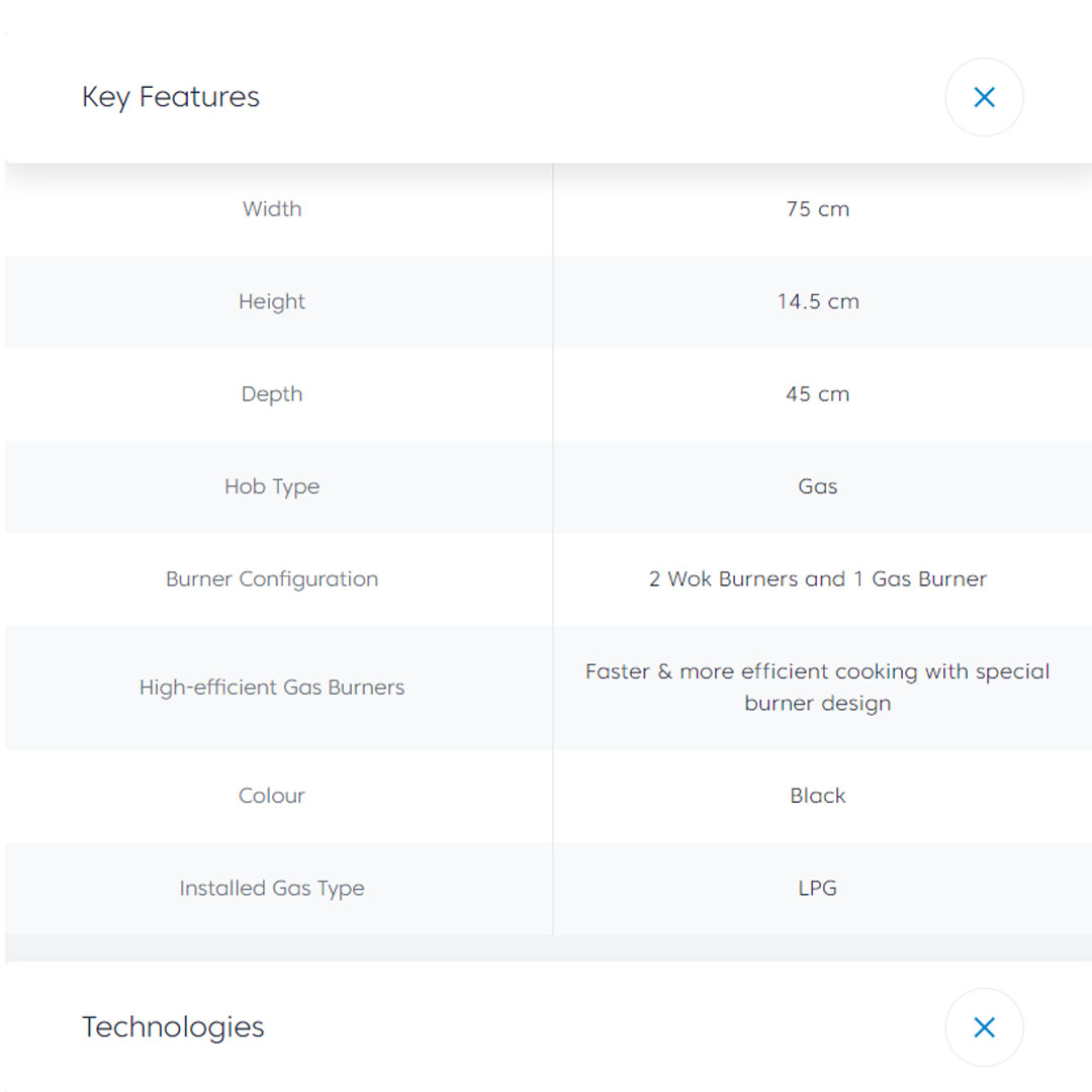Beko 3 Burners Built-In Hob HIEW 73242 SOB | Automatic Gas Cut-off | Cast-iron Pan Support | 2 Wok Burners and 1 Gas Burner | Built-In Hob with 2 Years Warranty
