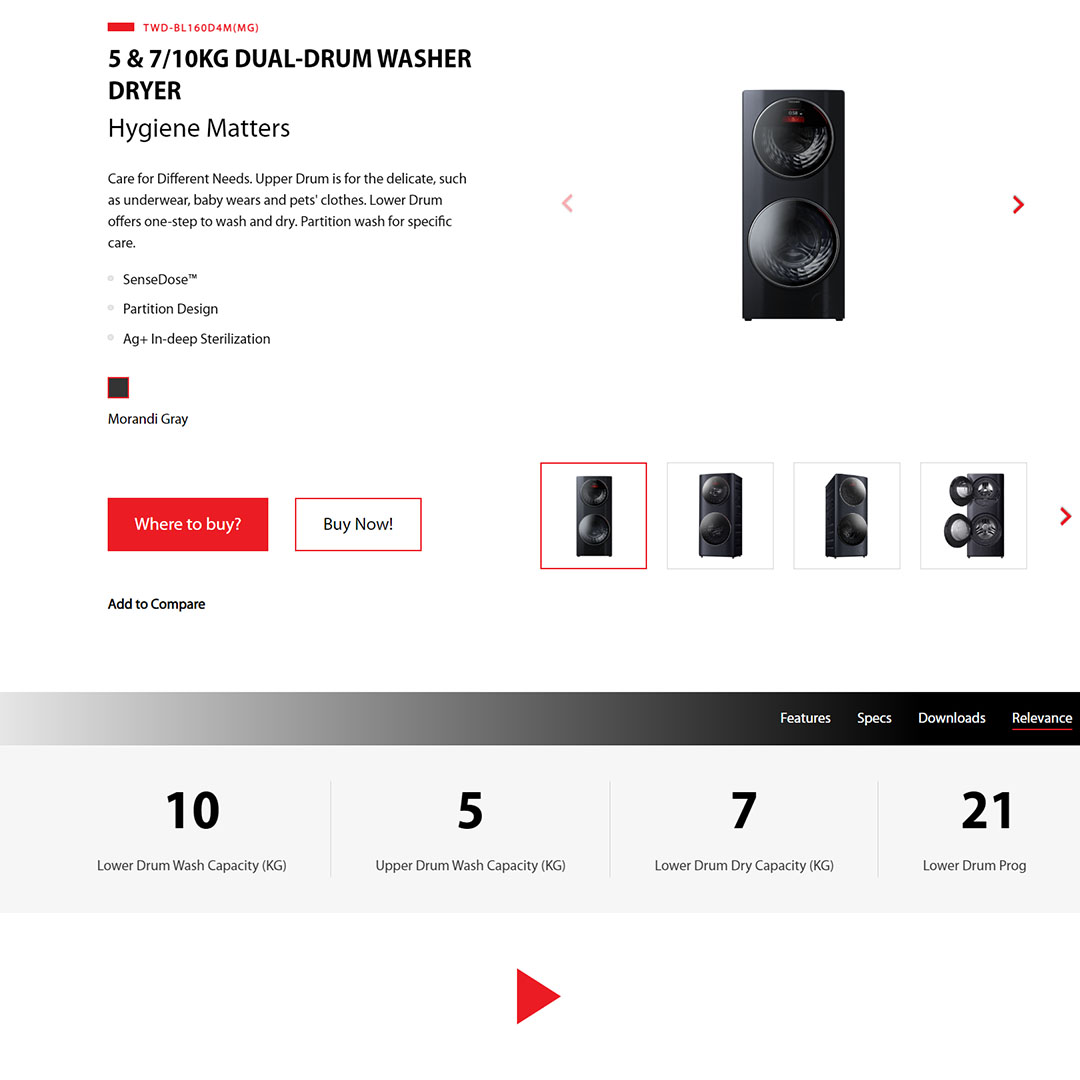 Toshiba 5/7/10KG Dual-Drum Washer Dryer TWD-BL160D4M(MG) | SenseDose | Ag+ In-Deep Sterilization | Partition Design | Smart Air Wash | Child Lock | WiFi | Drum Clean | Steam | Door Lock | Washer Dryer with 2 Year General & 10 Year Motor Warranty