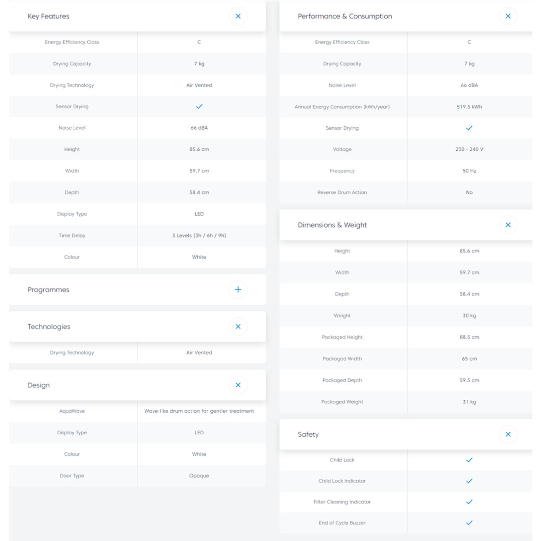 Beko 7KG Tumble Dryer DTGV7001W | Air Vented Drying Technology | Time Delay | 15 Programs Selection | Child Lock | Filter Cleaning Indicator | Tumble Dryer with 2 Years General Warranty & 12 Years Motor Warranty