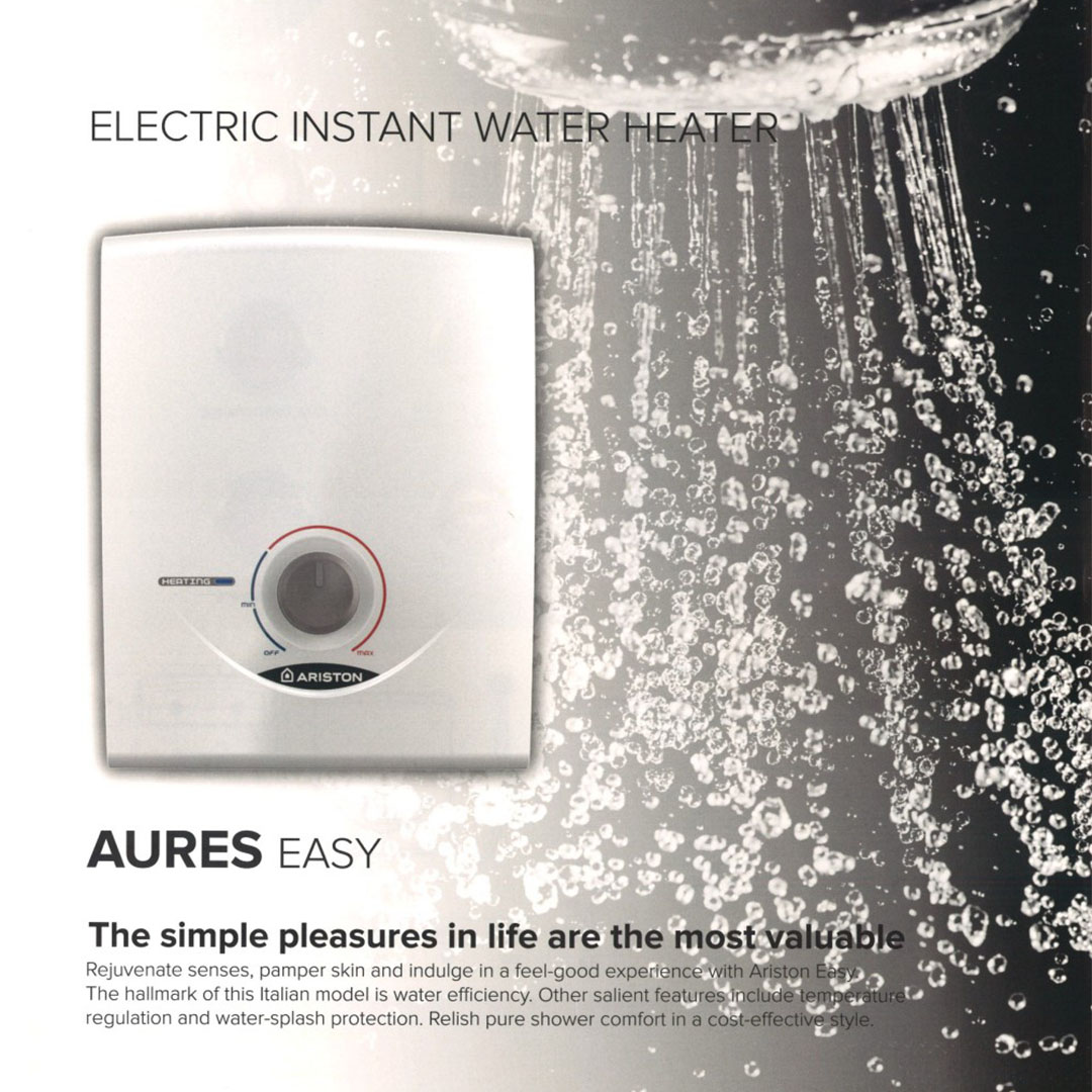ARISTON 3600W Non Pump Electric Instant Water Heater SB36ESBS | IP25 Water Splash Protection |  Energy Saving Performance | Total Safety System | Flexible Temperature Setting | Water Heater with 1 Year General Warranty & 5 Years Heating Element Warranty
