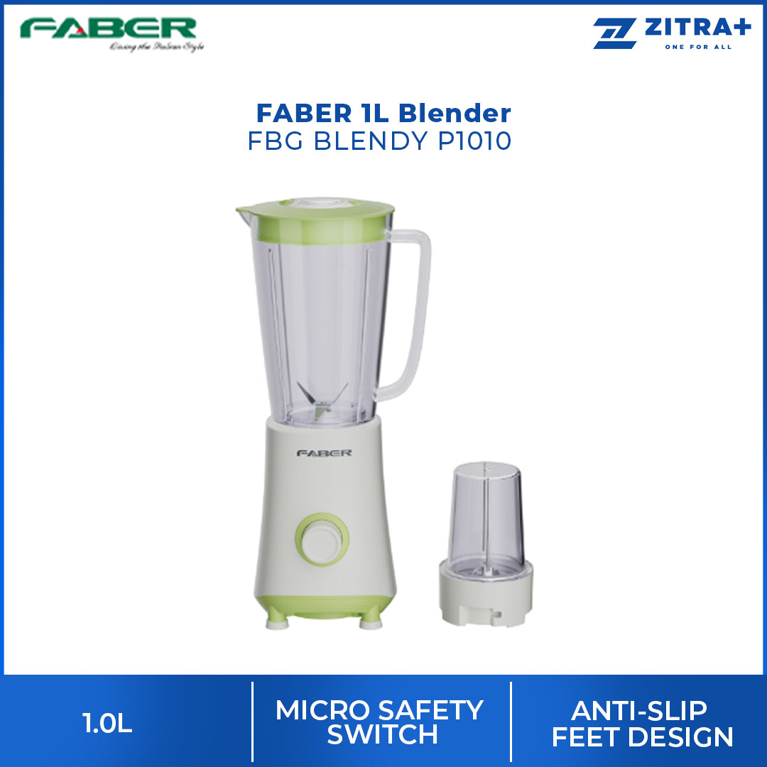 FABER 1L Blender FBG BLENDY P1010 | 1.0L Plastic Jar & 0.2L Grinder | Micro Safety Switch | Anti-Slip Feet Design | Blender with 1 Year Warranty