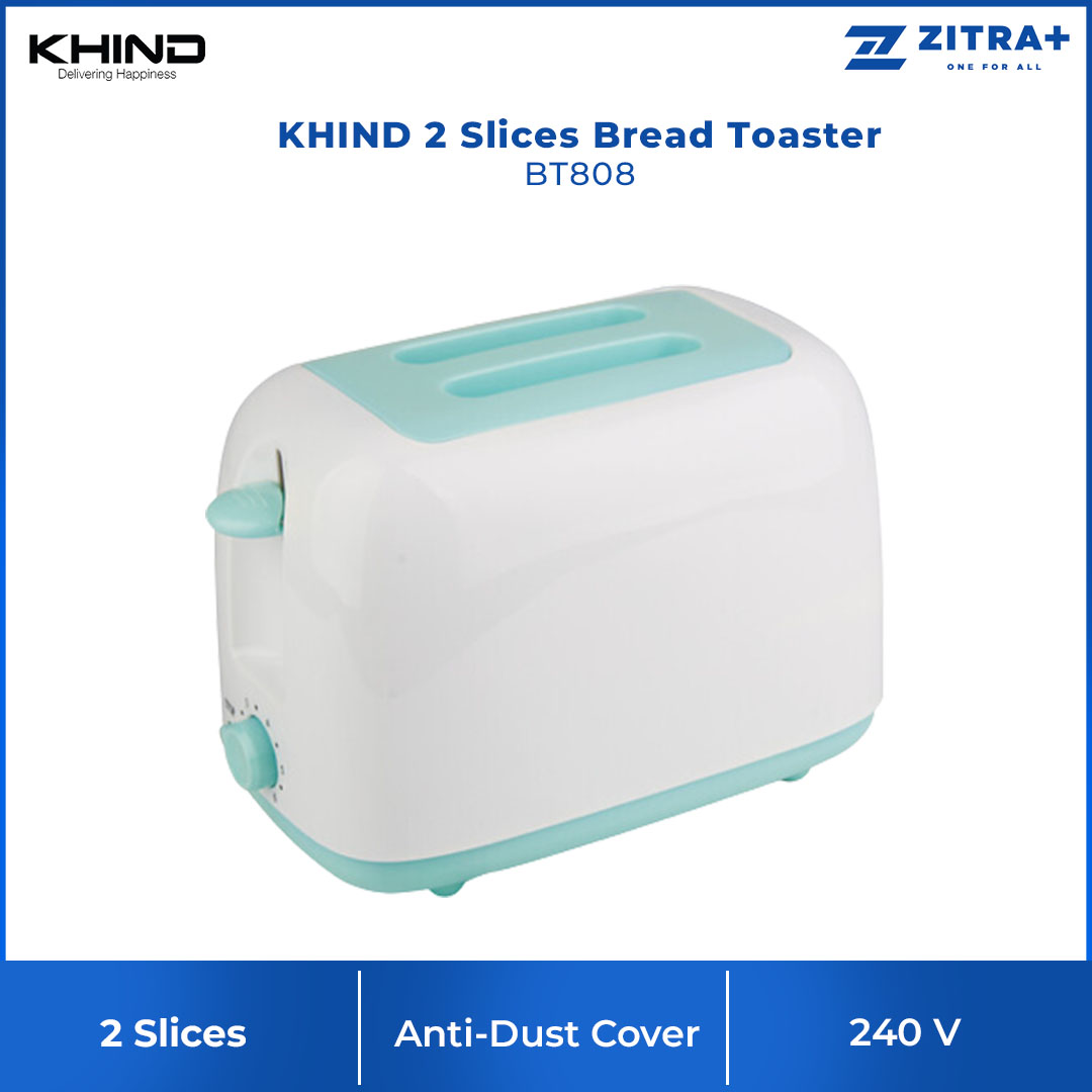 KHIND 2 Slices Bread Toaster with Anti-Dust Cover BT808 | Cool Touch - Anti-Scalding Protection | 6 Browning Settings & Stop Button | With Crumb Tray | Bread Toaster with 1 Year Warranty