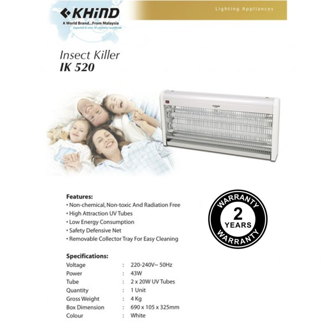 KHIND 43W Commercial Insect Killer IK520 | Non Chemical, Non Toxic & Radiation Free | High Attraction UV Tubes | Low Energy Consumption | Insect Killer with 2 Years Warranty