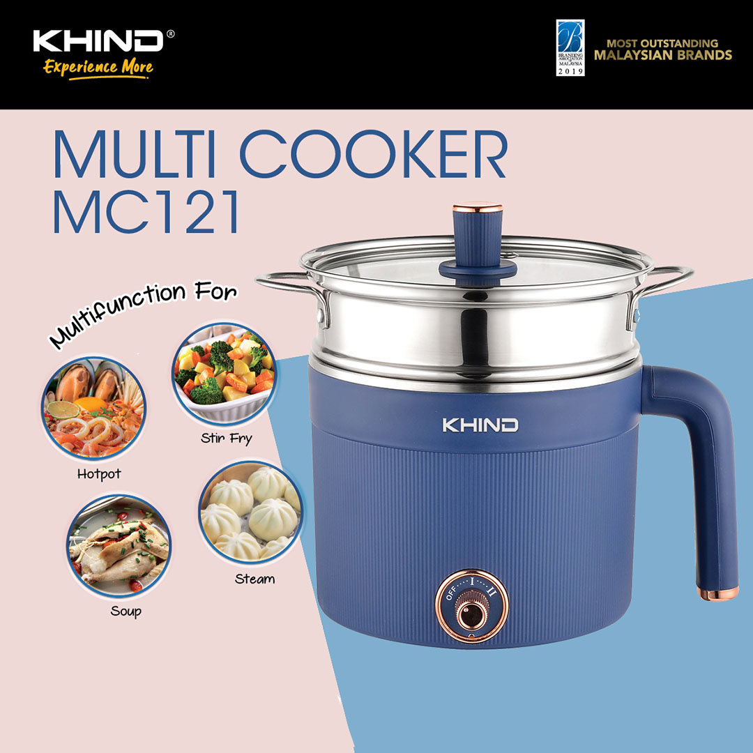 KHIND 1.2 Multi Cooker MC121 | SUS304 Steam Tray | Boil-Dry Protection | 2 Gear Power Control | Multi Cooker with 1 Year Warranty