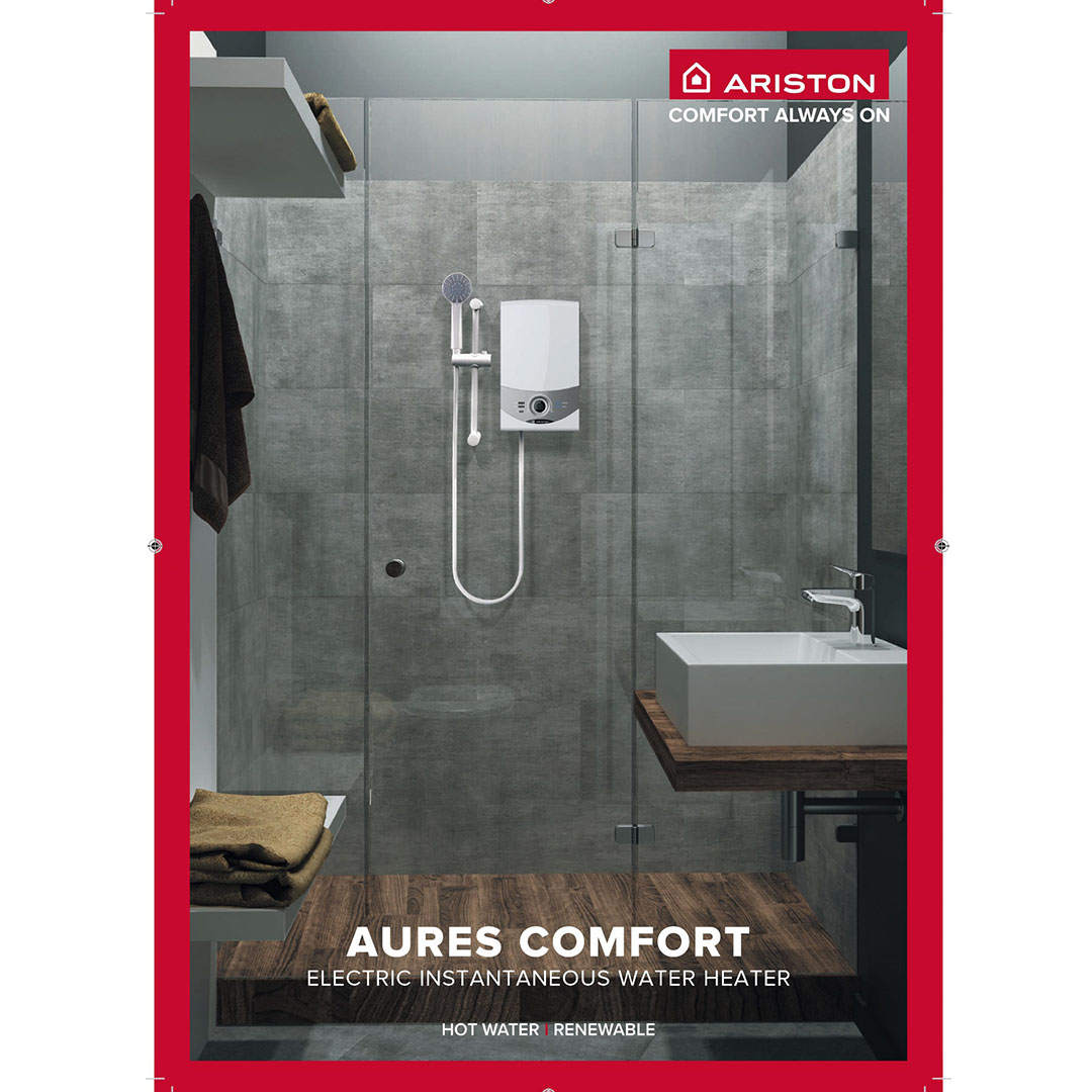 ARISTON 3600W DC Pump Electric Instant Water Heater SM36PESBS | 3 Sprays Shower | Protection From Water Splash | Double Pole ELCB | Water Heater with 1 Year General Warranty & 5 Years Heating Element Warranty