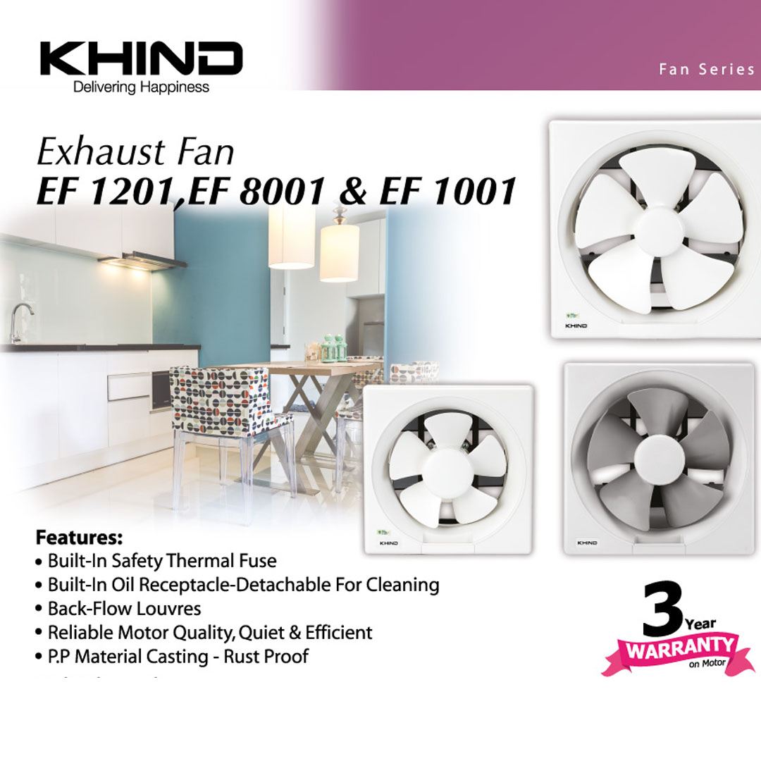 KHIND 12" Exhaust Fan EF1201 | Built-in Safety Thermal Fuse | Back-Flow Louvres | Built-in Oil Receptable-Detachable For Cleaning | Exhaust Fan with 1 Year General Warranty & 3 Years Motor Warranty