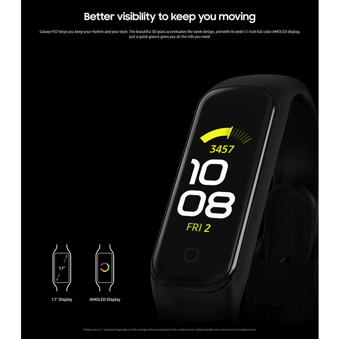 SAMSUNG Galaxy Fit 2 | AMOLED Screen with 450nits Brightness | Up to 21days of Battery Life | Sleep Tracking with Scoring and Stress Tracking | Smart Bands with 1 Year Warranty