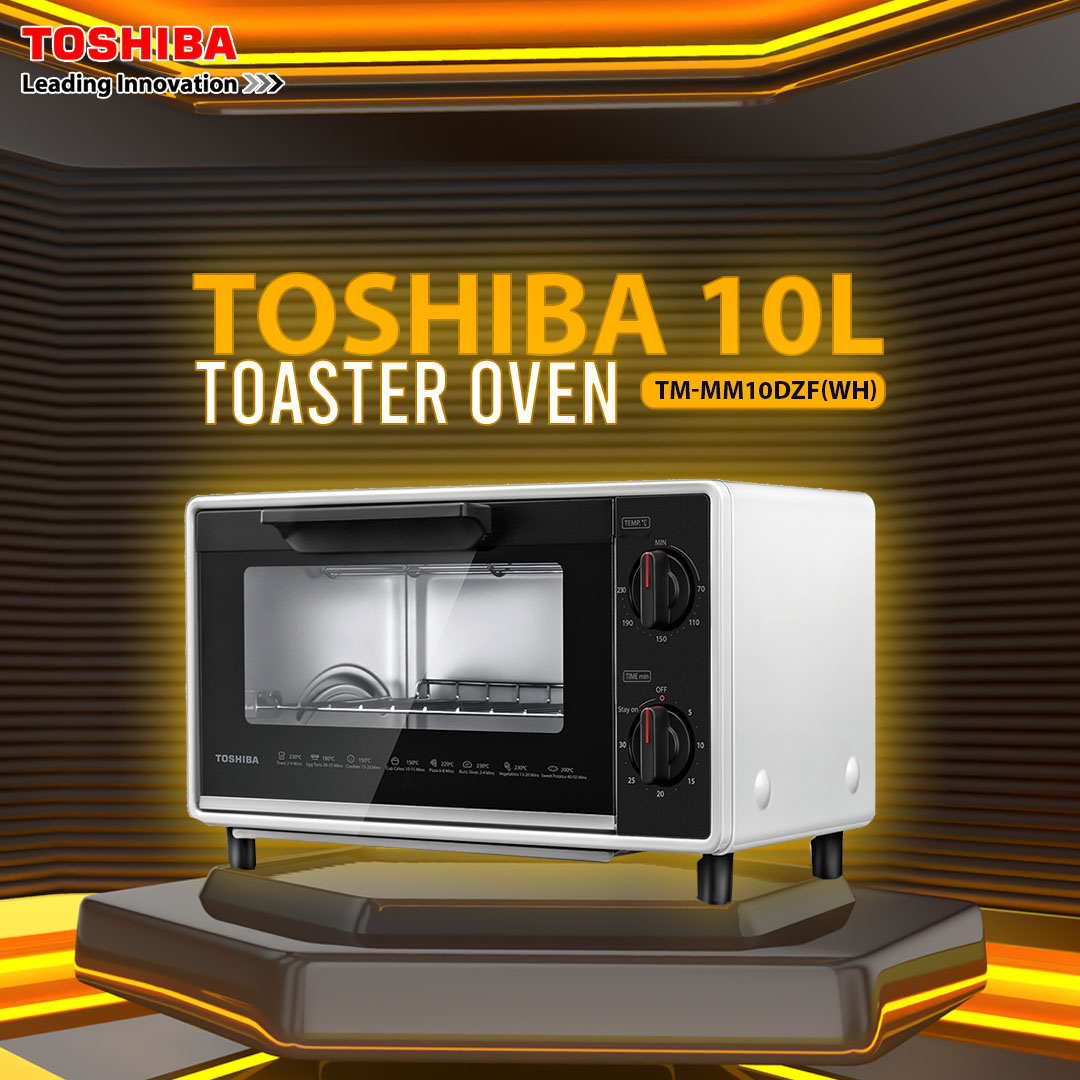 TOSHIBA 10L Toaster Oven TM-MM10DZF(WH) | Compact Footprint with Neat Design | Fast and Even Heating via Quartz Heating Elements | Two Knobs Easy Control | Easy-to-clean Crumb Tray | Anti-scalding Design | Toaster Oven with 1 Year General Warranty